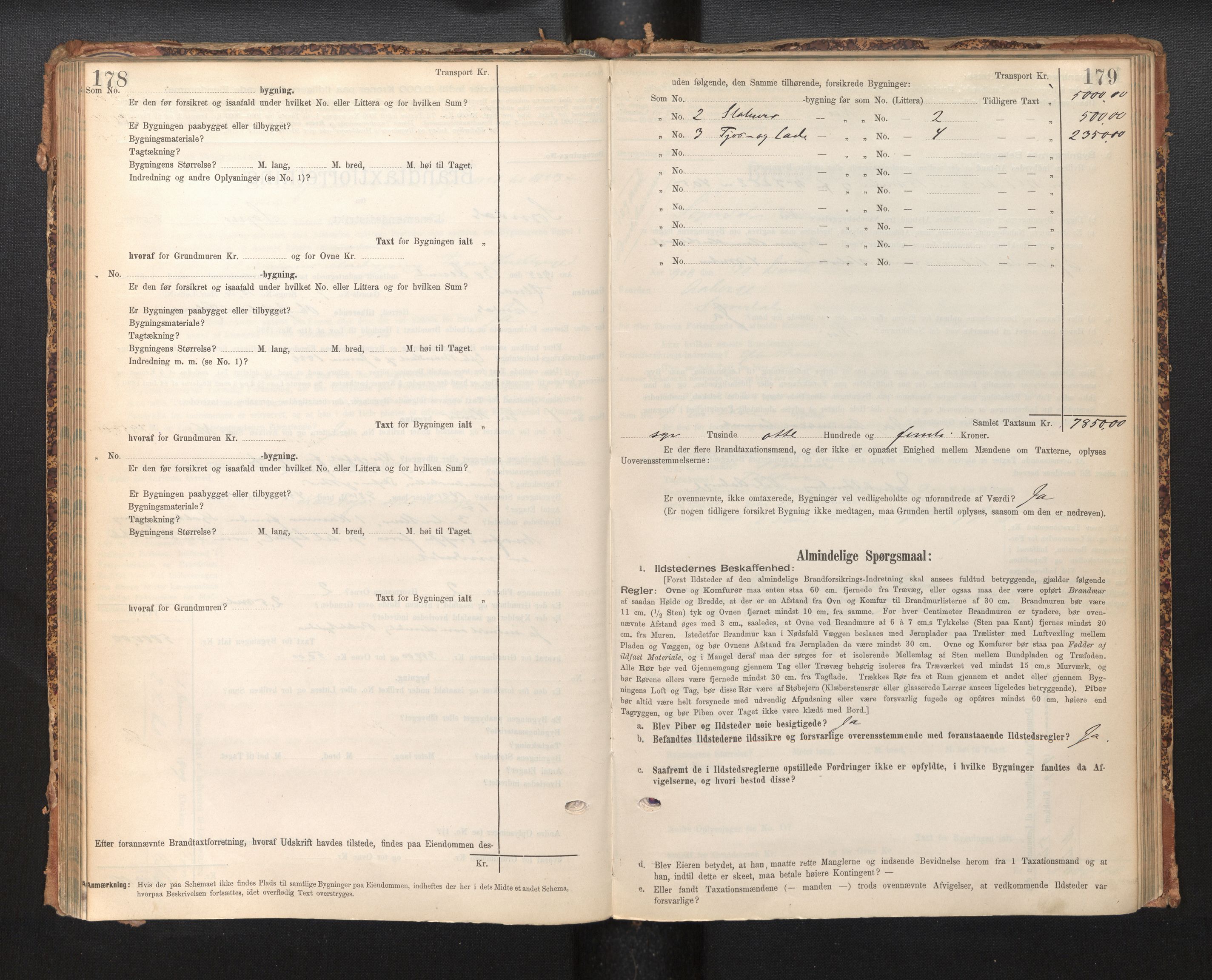 Lensmannen i Sogndal, AV/SAB-A-29901/0012/L0009: Branntakstprotokoll, skjematakst, 1901-1914, p. 178-179