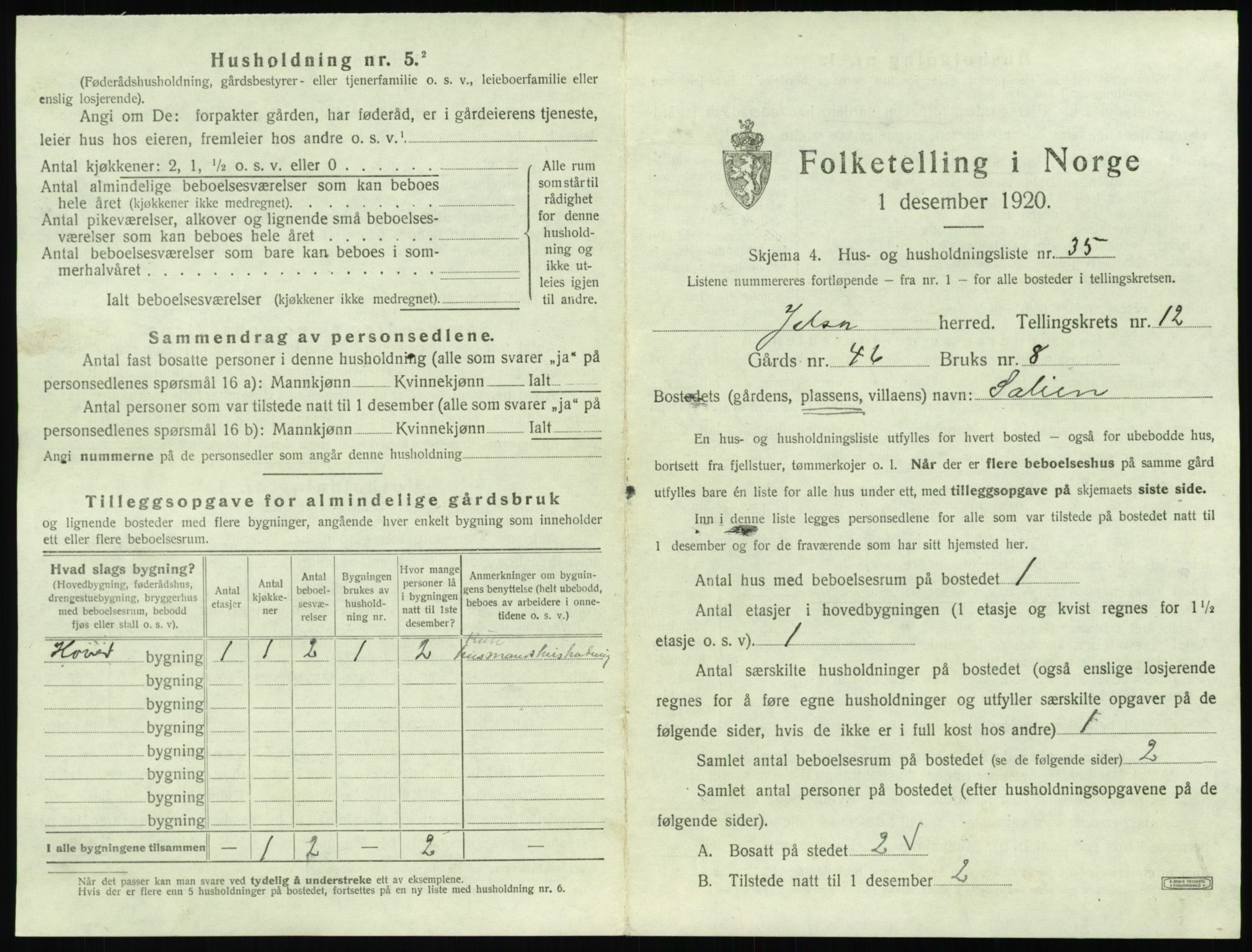 SAST, 1920 census for Jelsa, 1920, p. 658