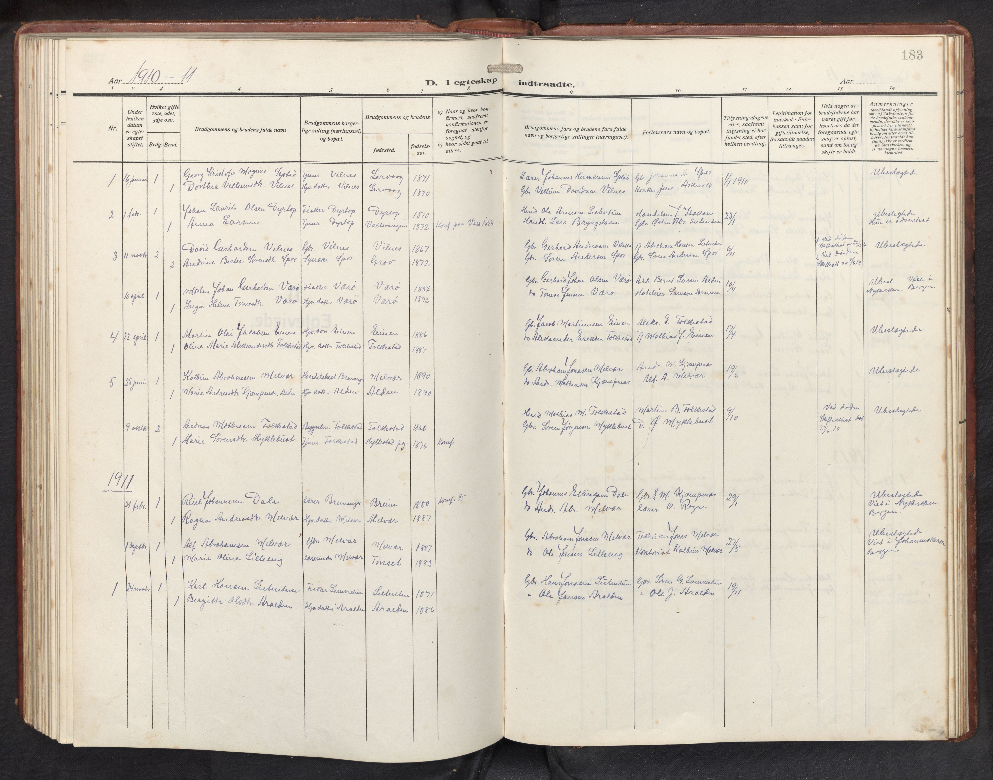 Askvoll sokneprestembete, AV/SAB-A-79501/H/Hab/Habb/L0002: Parish register (copy) no. B 2, 1910-1947, p. 182b-183a