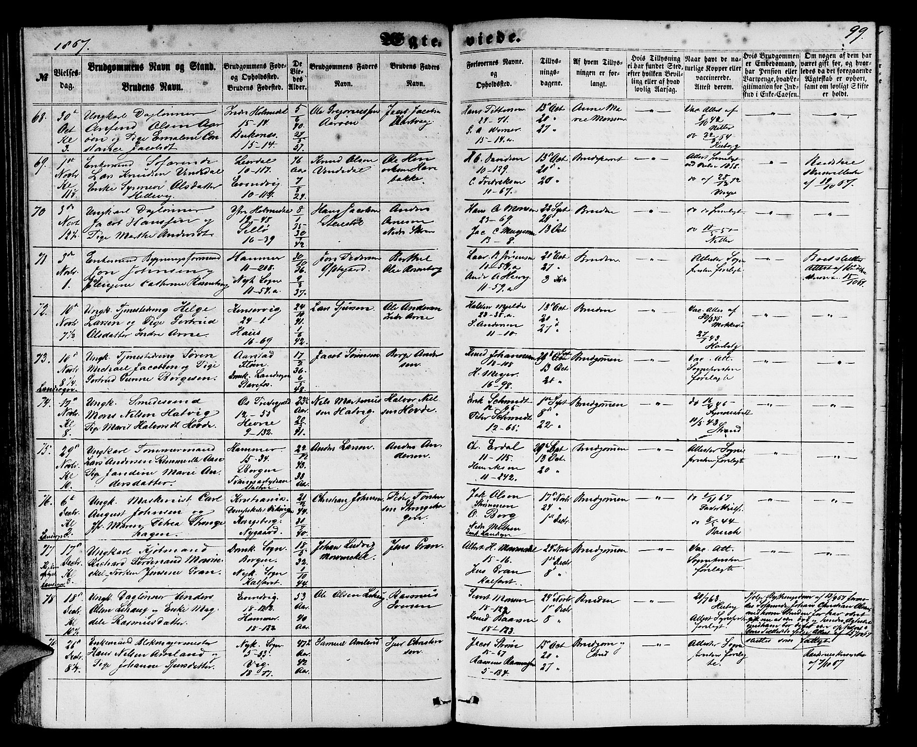 Domkirken sokneprestembete, SAB/A-74801/H/Hab/L0030: Parish register (copy) no. D 2, 1857-1876, p. 99
