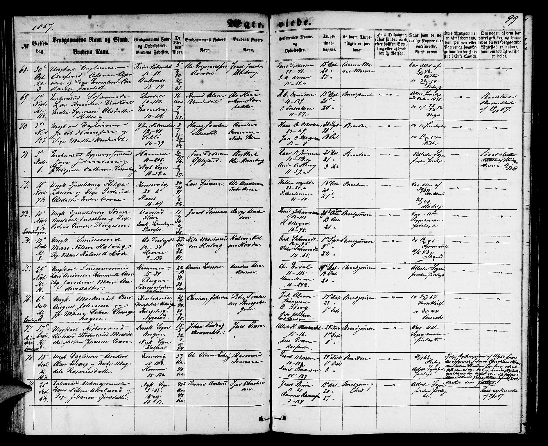 Domkirken sokneprestembete, AV/SAB-A-74801/H/Hab/L0030: Parish register (copy) no. D 2, 1857-1876, p. 99