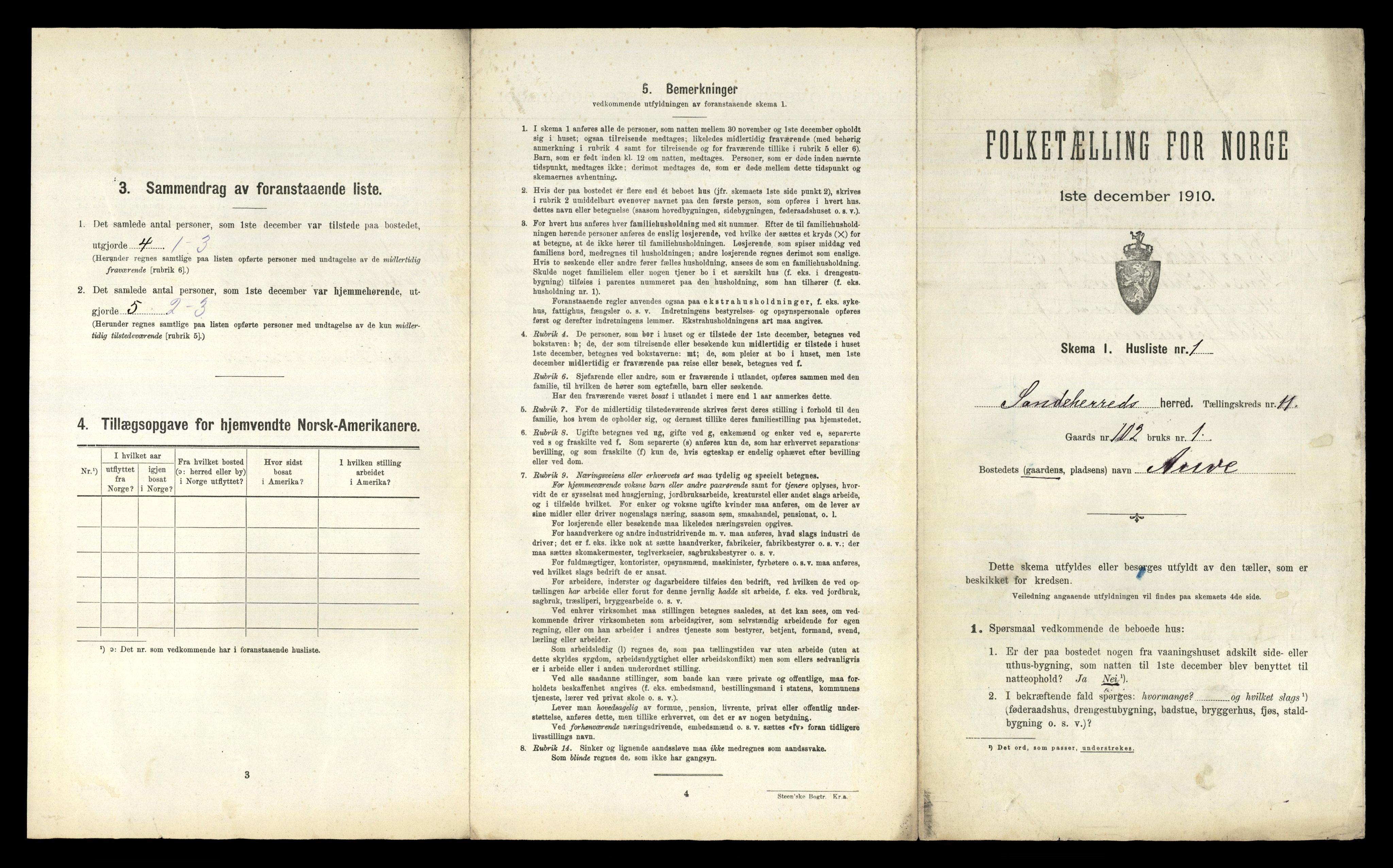 RA, 1910 census for Sandeherred, 1910, p. 2303