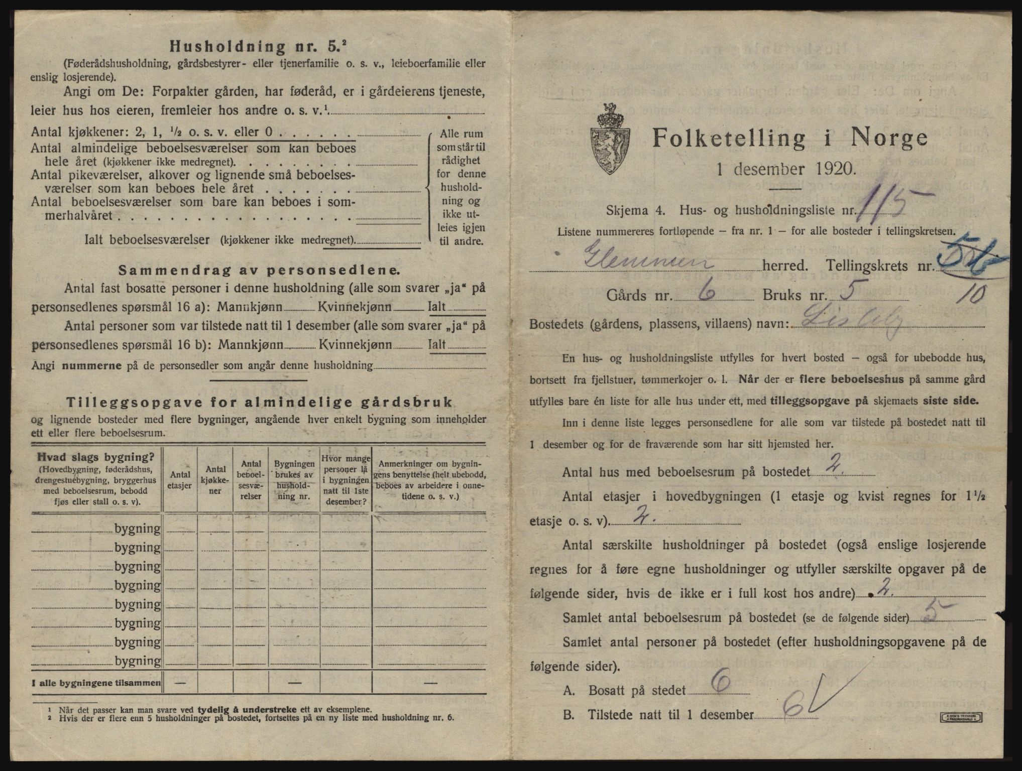 SAO, 1920 census for Glemmen, 1920, p. 2153