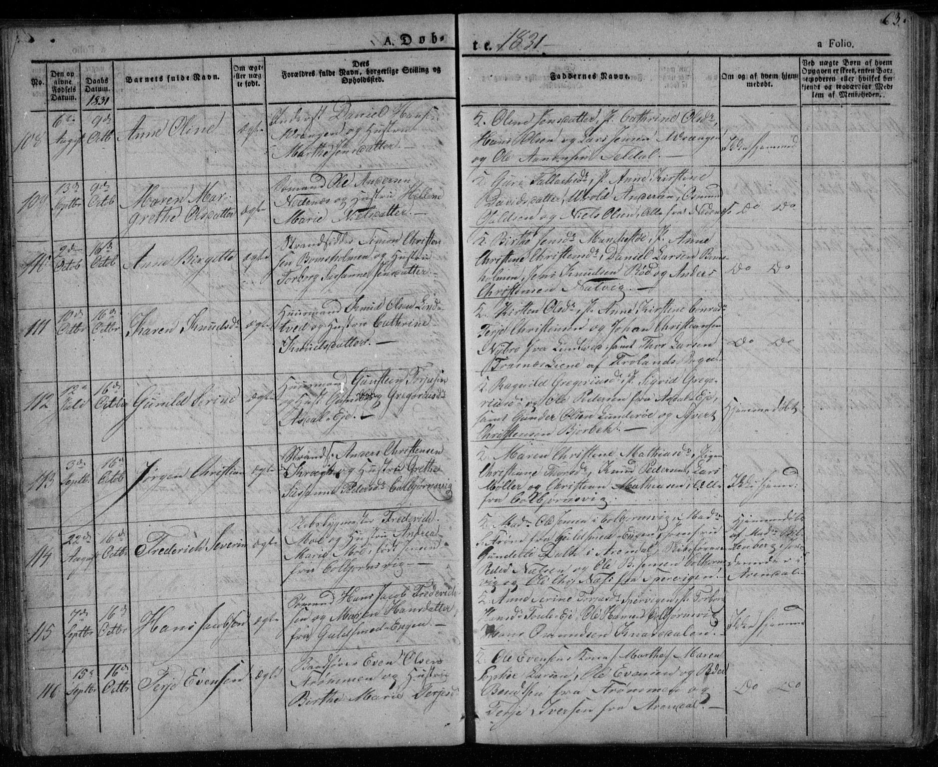 Øyestad sokneprestkontor, AV/SAK-1111-0049/F/Fa/L0013: Parish register (official) no. A 13, 1827-1842, p. 63