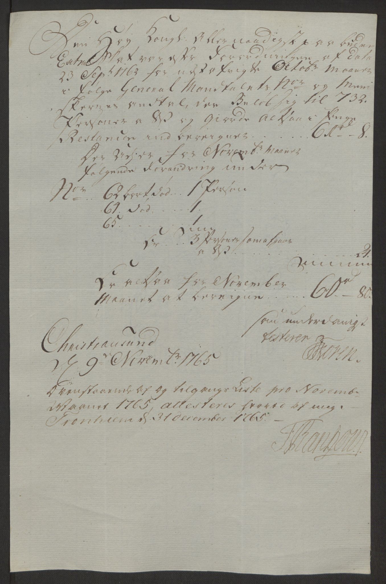 Rentekammeret inntil 1814, Reviderte regnskaper, Byregnskaper, AV/RA-EA-4066/R/Rr/L0495/0004: [R1] Kontribusjonsregnskap / Ekstraskatt, 1762-1772, p. 69