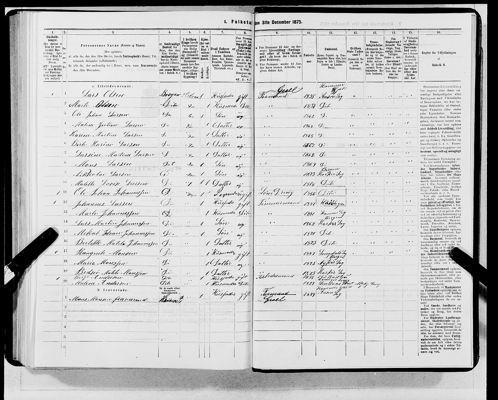 SAB, 1875 census for 1301 Bergen, 1875, p. 5168