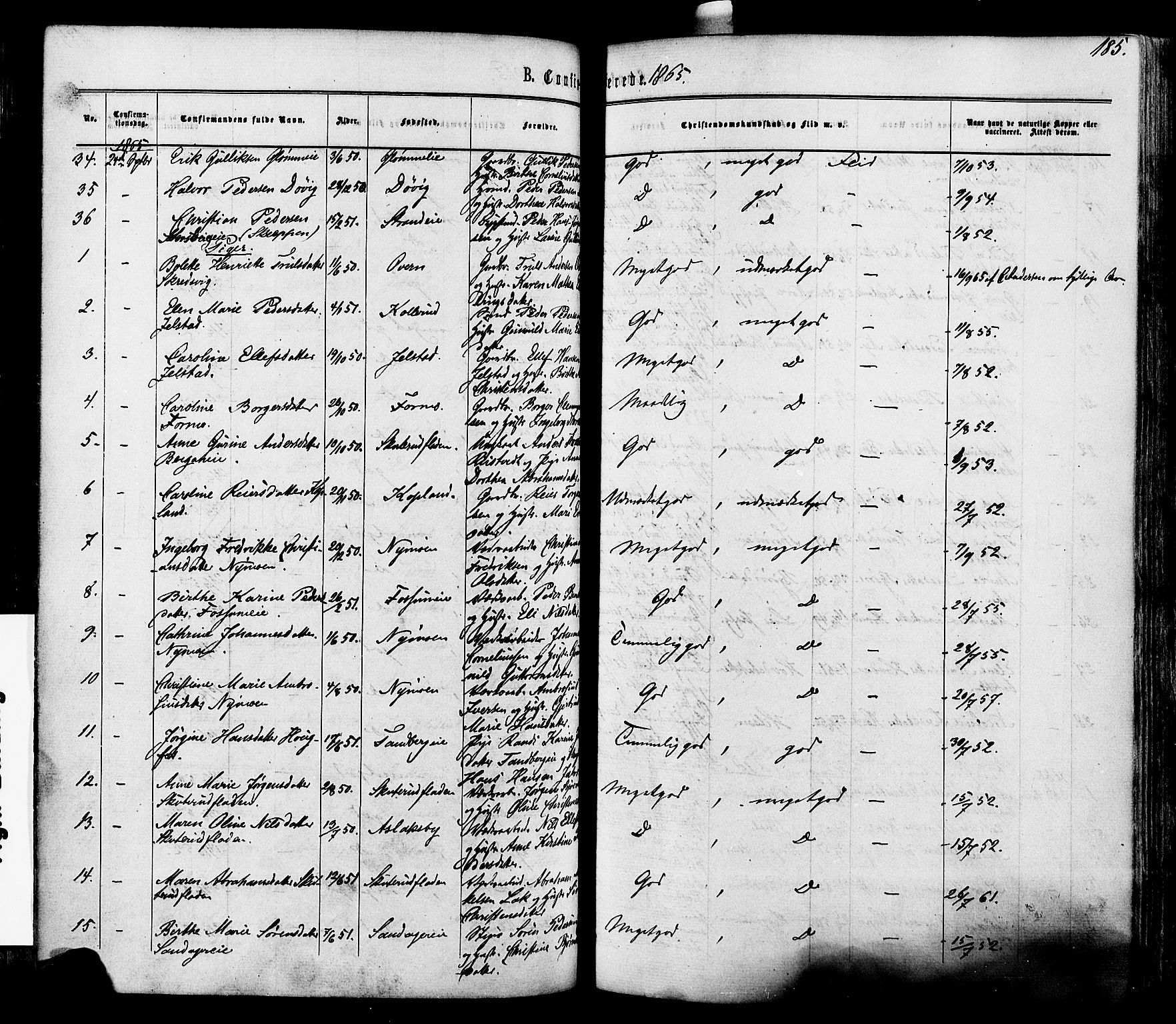 Modum kirkebøker, AV/SAKO-A-234/F/Fa/L0010: Parish register (official) no. 10, 1865-1876, p. 185