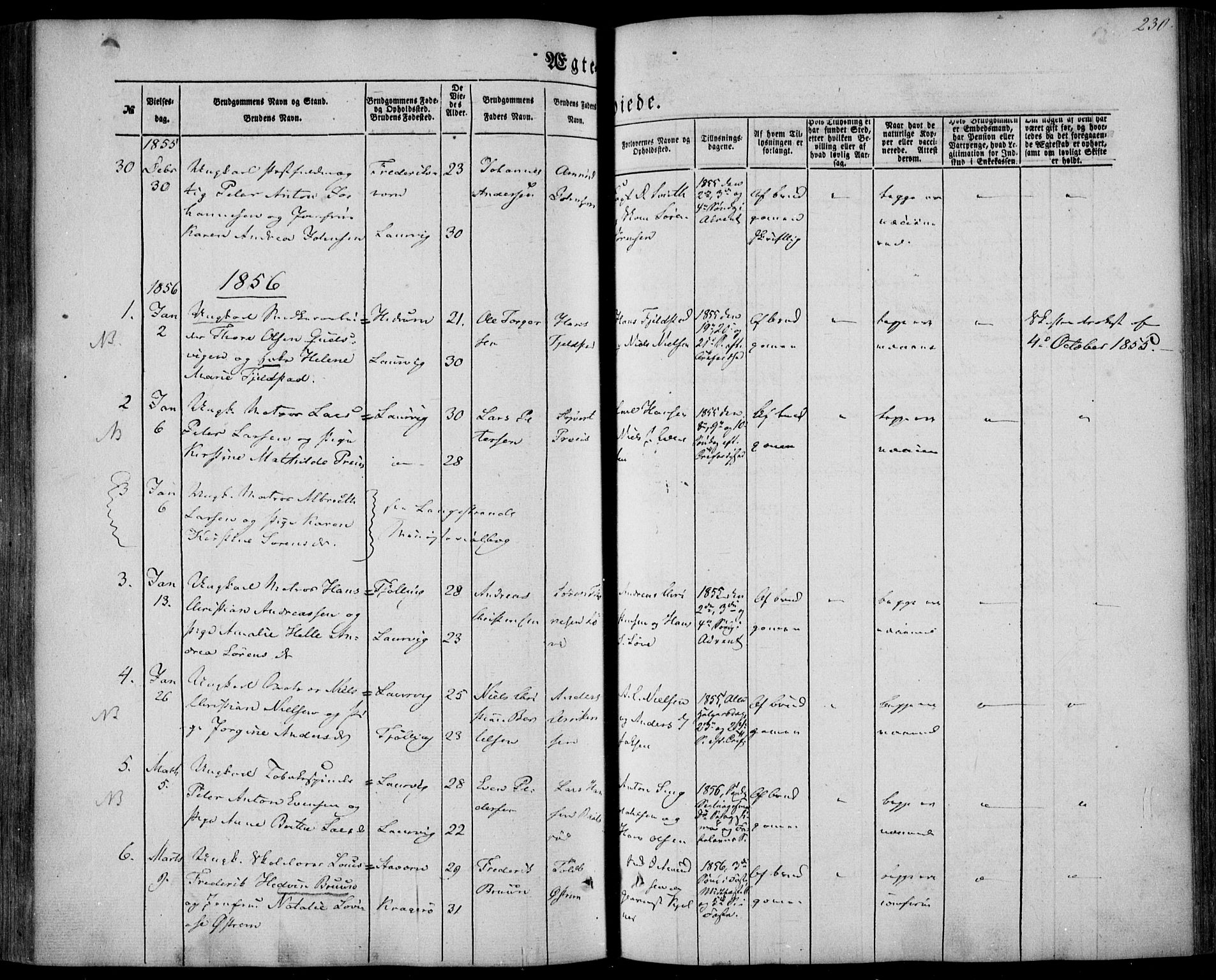 Larvik kirkebøker, AV/SAKO-A-352/F/Fa/L0003: Parish register (official) no. I 3, 1848-1856, p. 230