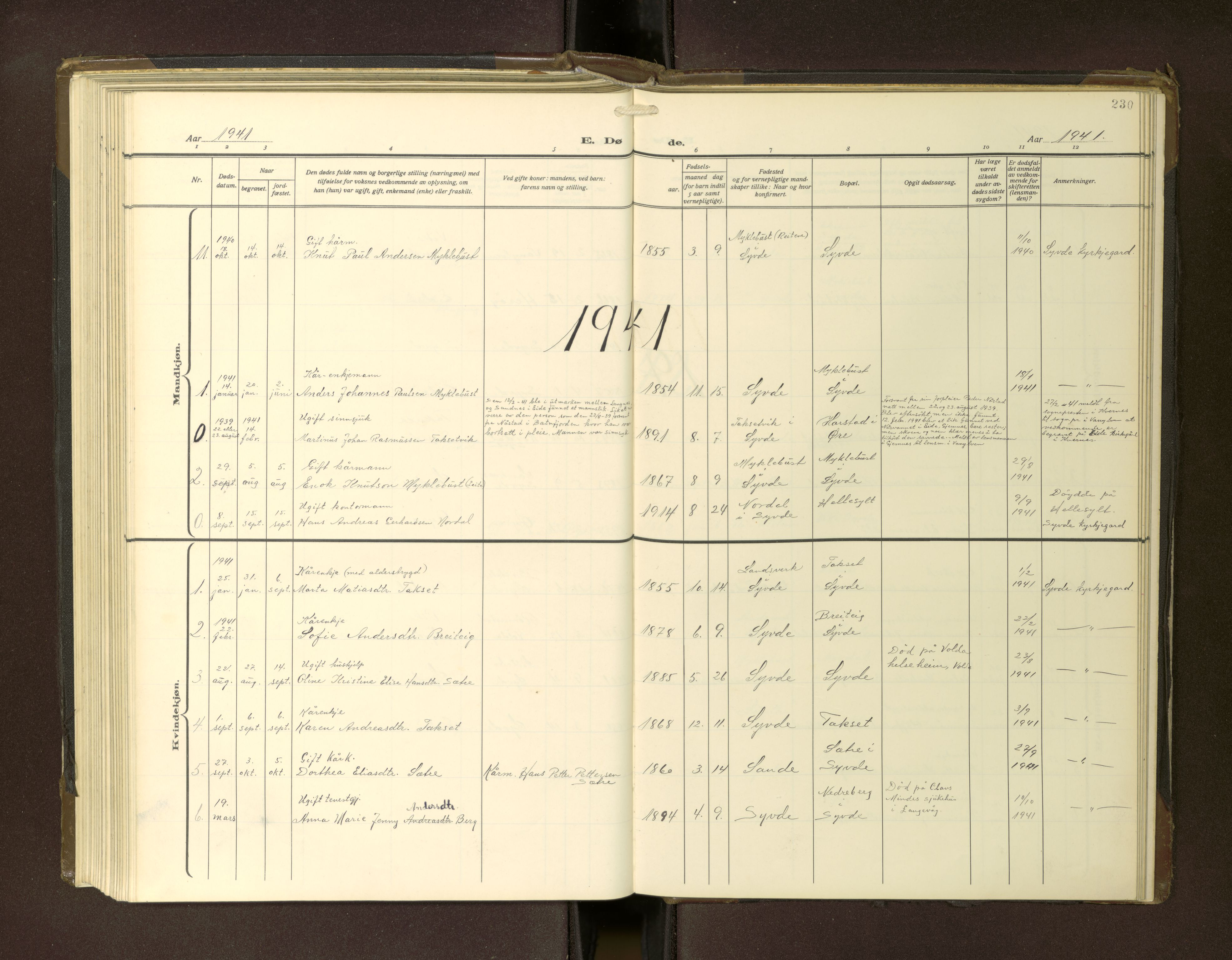 Ministerialprotokoller, klokkerbøker og fødselsregistre - Møre og Romsdal, SAT/A-1454/502/L0029: Parish register (copy) no. 502---, 1932-1968, p. 230
