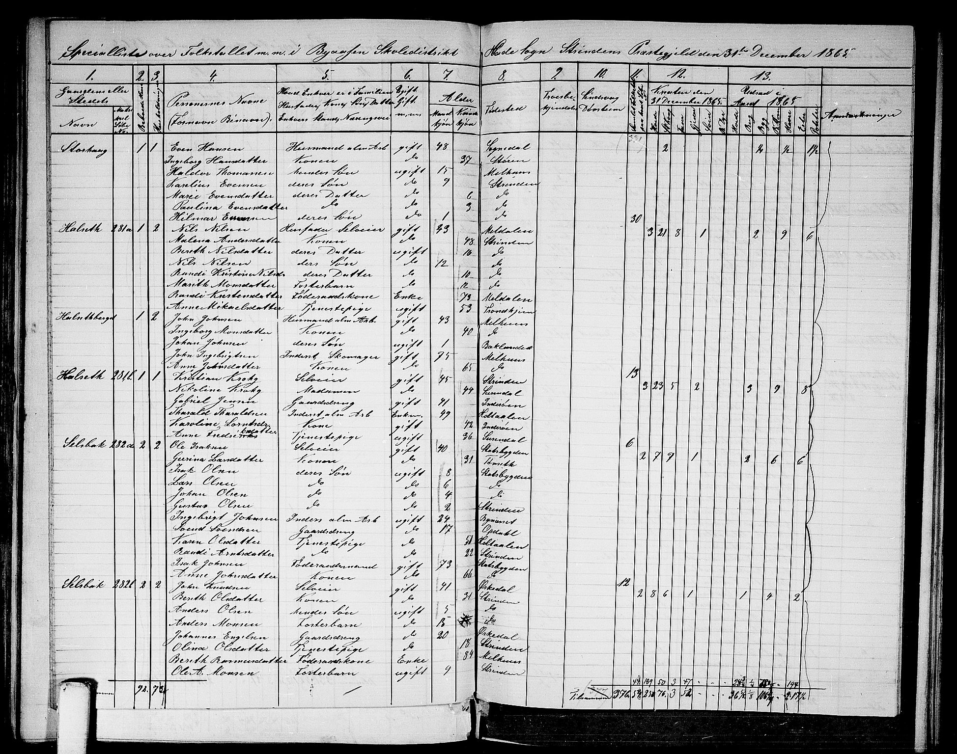 RA, 1865 census for Strinda, 1865, p. 154