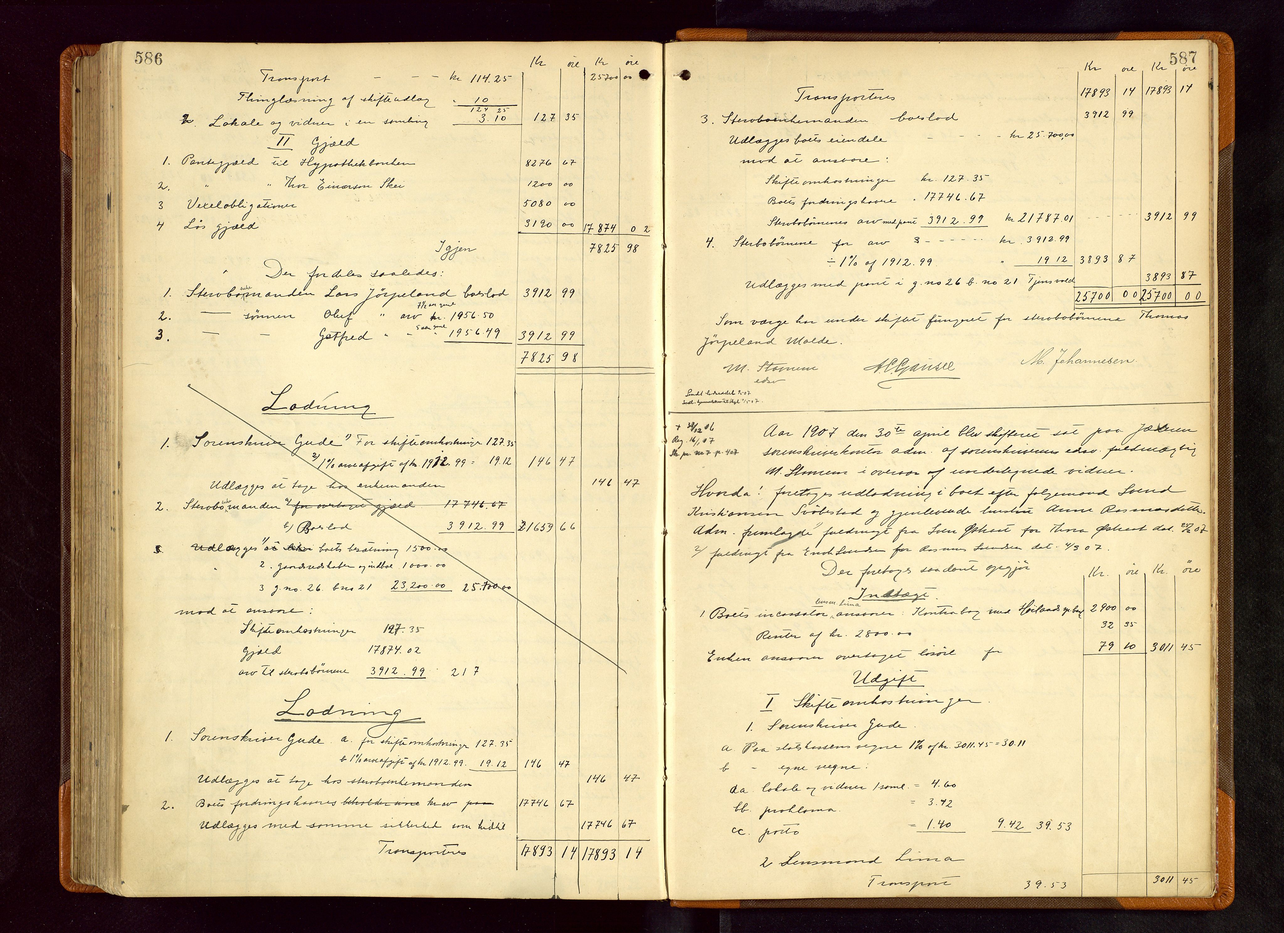 Jæren sorenskriveri, AV/SAST-A-100310/01/5/50/50BB/L0006: SKIFTEUTLODNINGSPROTOKOLL, 1900-1907, p. 586-587