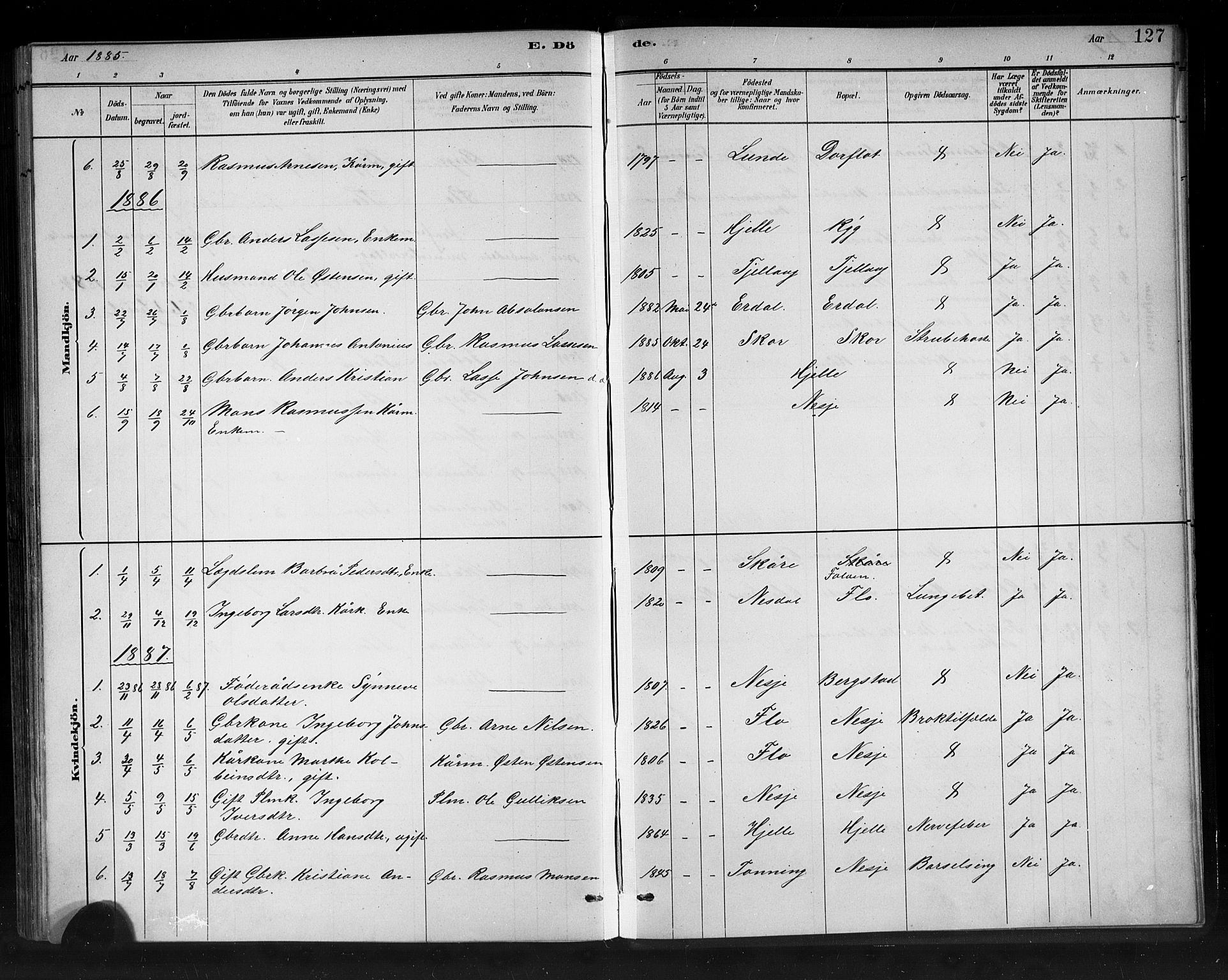 Stryn Sokneprestembete, SAB/A-82501: Parish register (copy) no. C 3, 1881-1905, p. 127