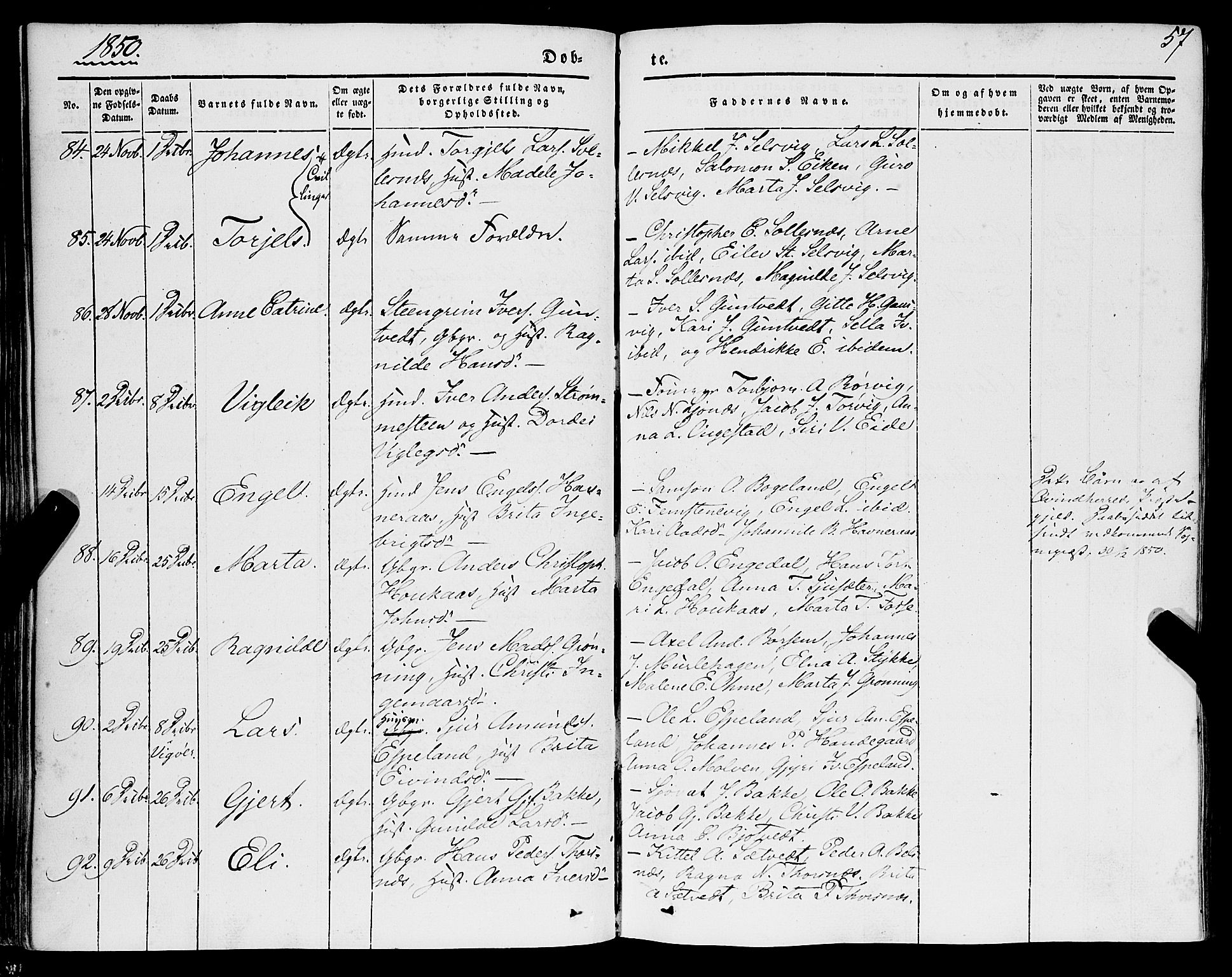 Strandebarm sokneprestembete, AV/SAB-A-78401/H/Haa: Parish register (official) no. A 7, 1844-1872, p. 57