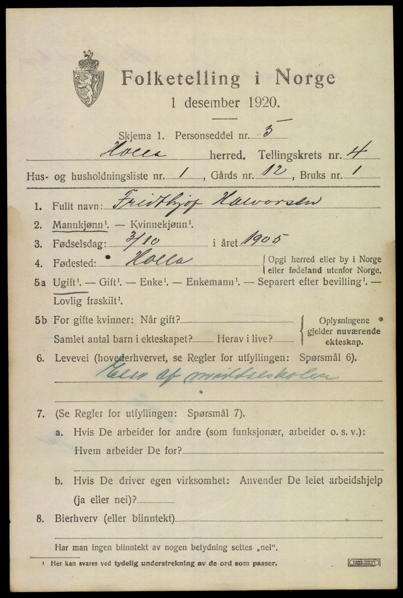 SAKO, 1920 census for Holla, 1920, p. 3617