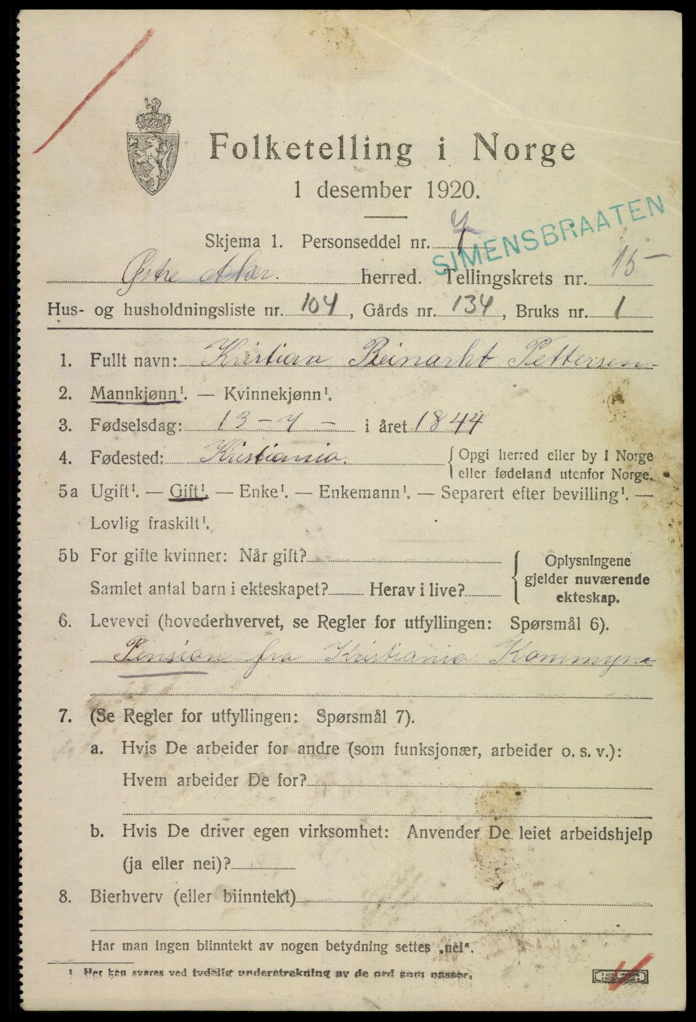 SAO, 1920 census for Aker, 1920, p. 91148