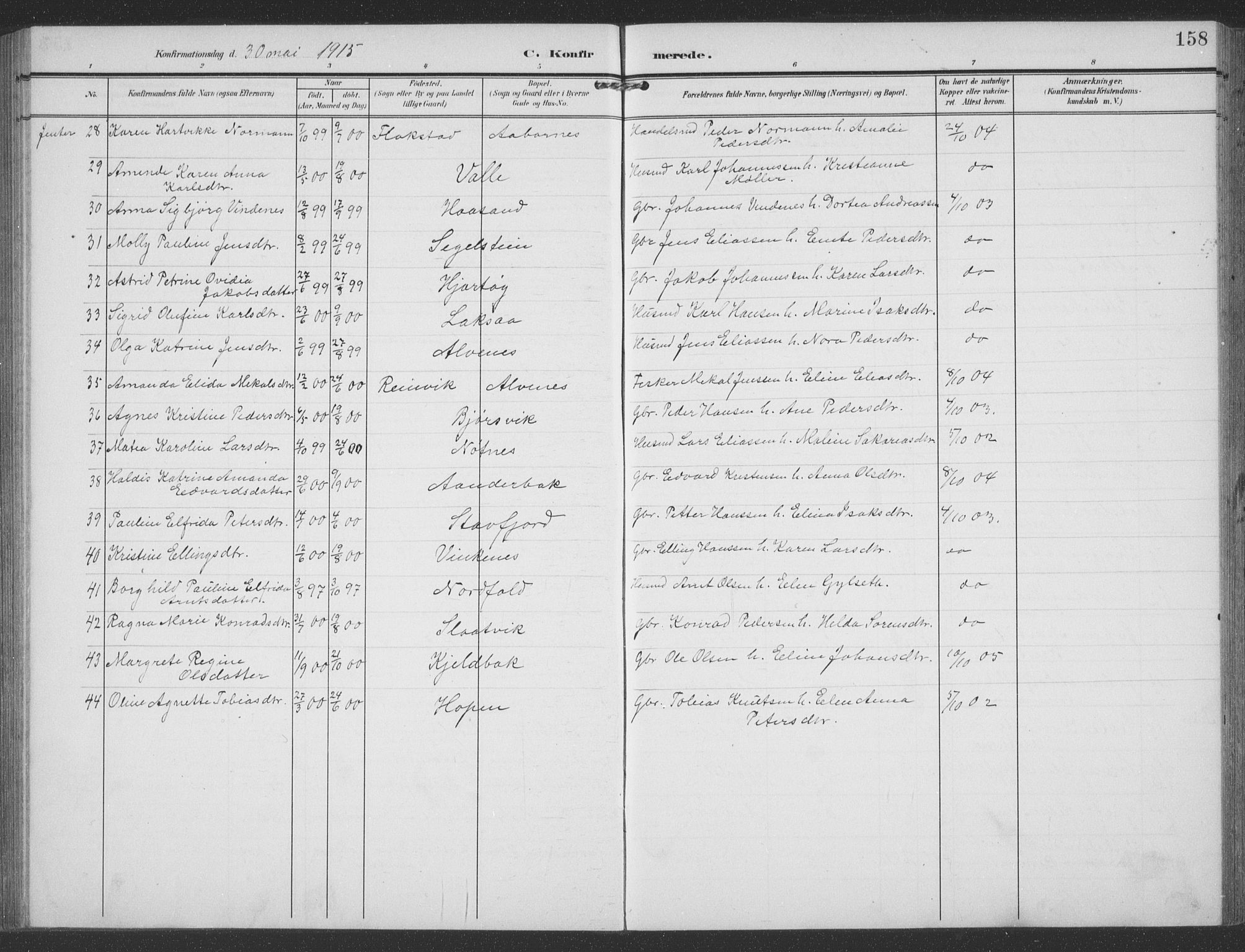Ministerialprotokoller, klokkerbøker og fødselsregistre - Nordland, SAT/A-1459/858/L0835: Parish register (copy) no. 858C02, 1904-1940, p. 158