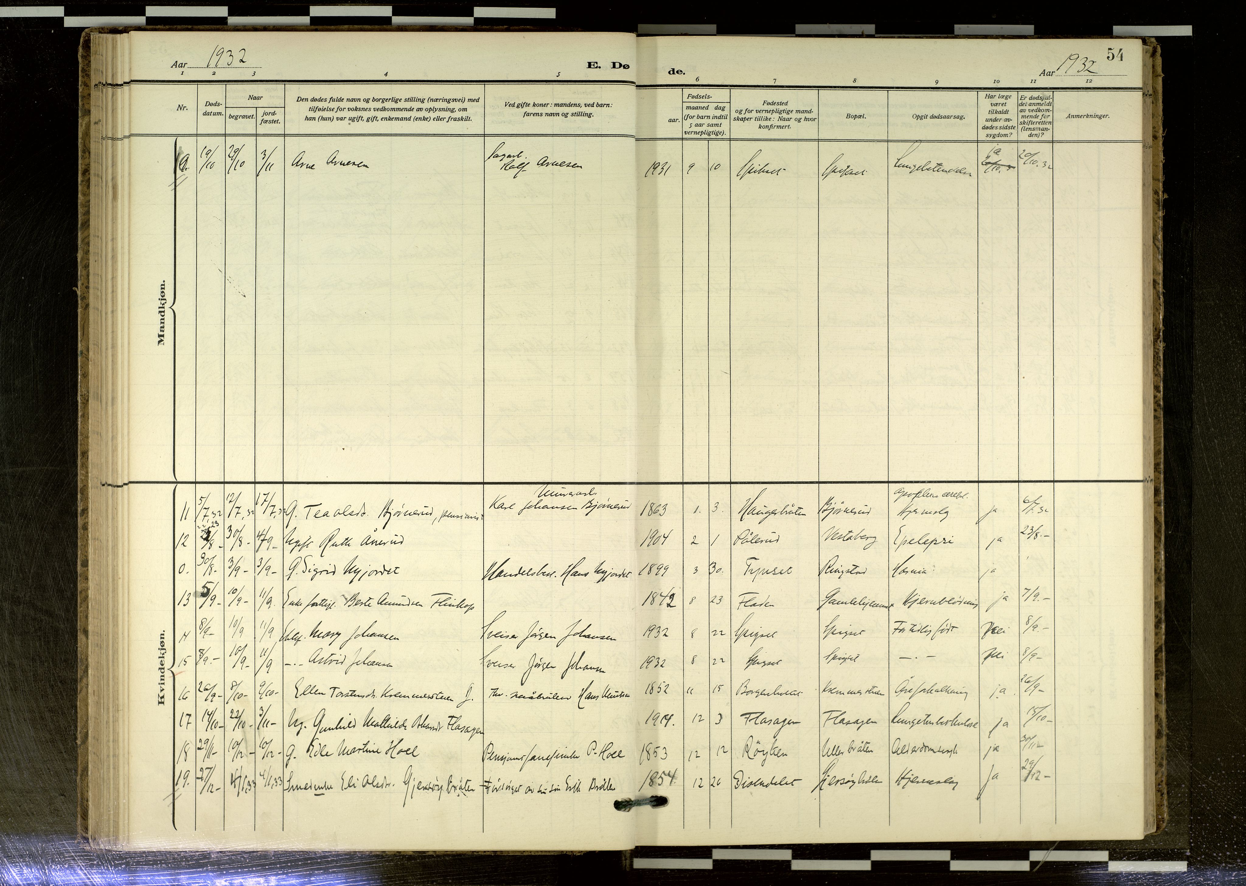 Sør-Odal prestekontor, AV/SAH-PREST-030/H/Ha/Haa/L0020: Parish register (official) no. 20, 1906-2012, p. 54