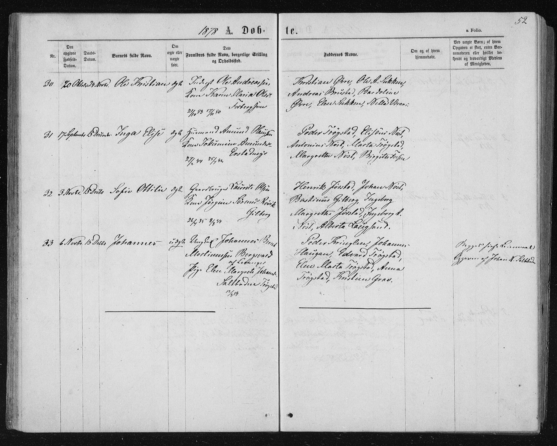 Ministerialprotokoller, klokkerbøker og fødselsregistre - Nord-Trøndelag, SAT/A-1458/722/L0219: Parish register (official) no. 722A06, 1868-1880, p. 52