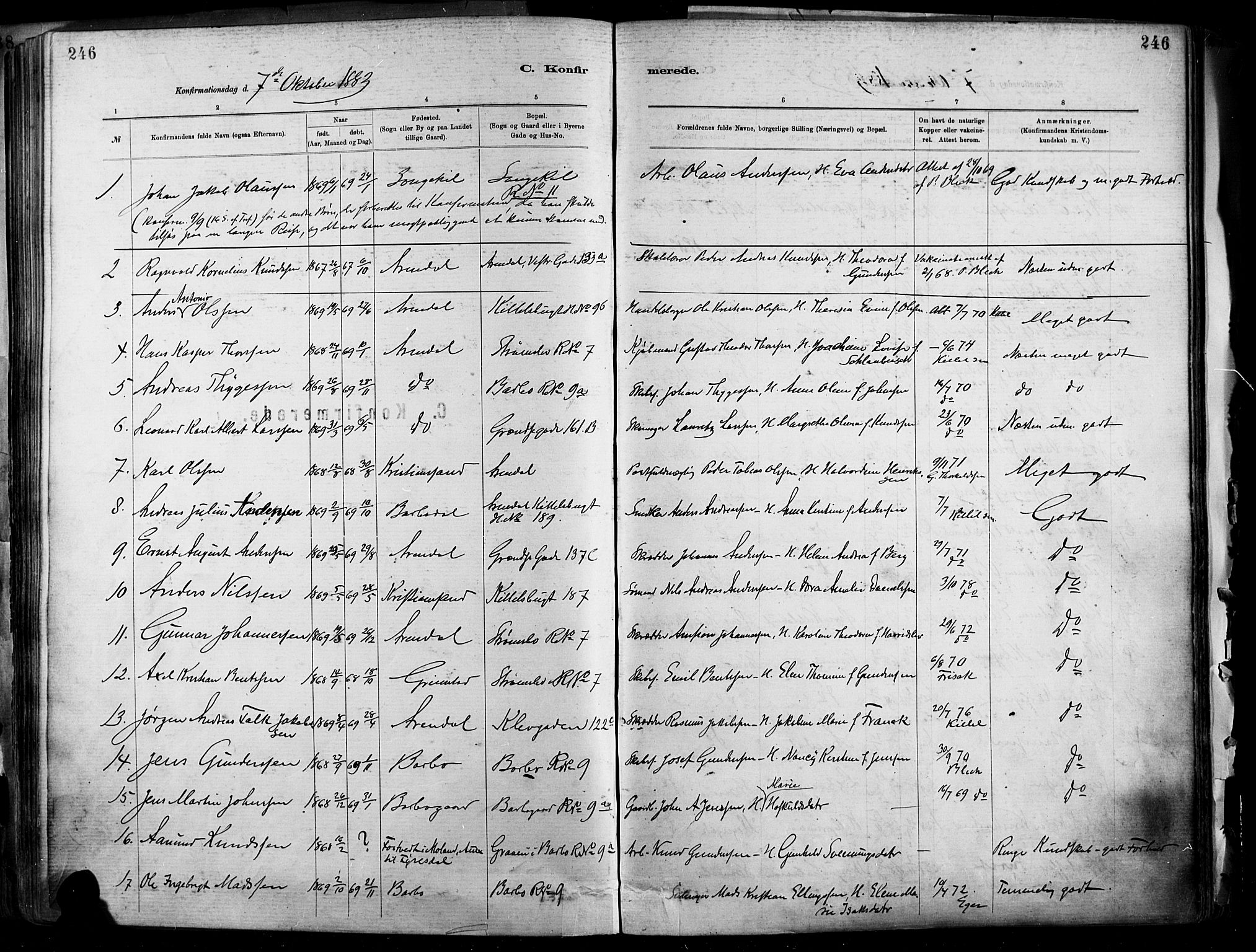 Barbu sokneprestkontor, AV/SAK-1111-0003/F/Fa/L0002: Parish register (official) no. A 2, 1883-1898, p. 246