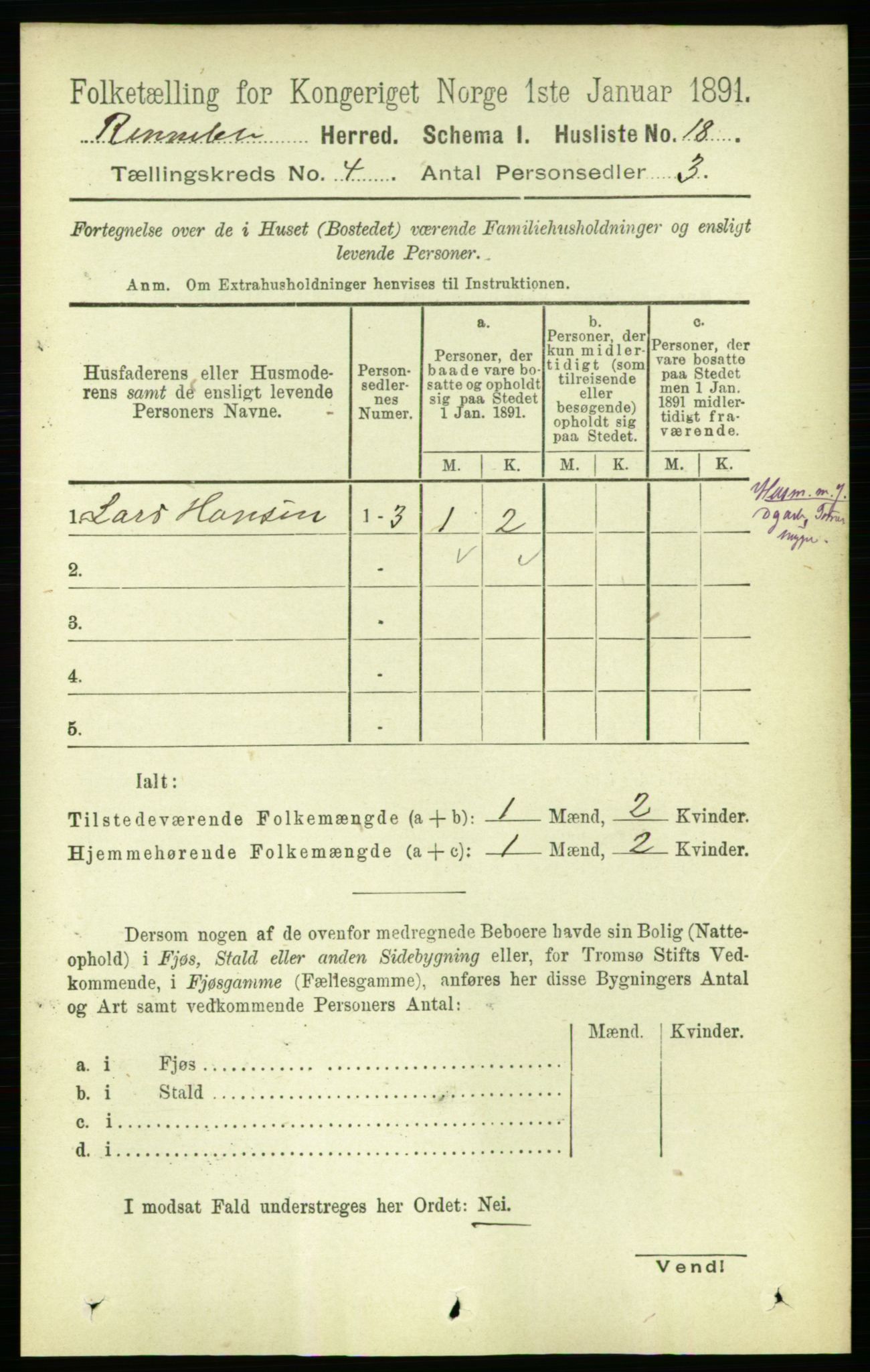 RA, 1891 census for 1635 Rennebu, 1891, p. 1907
