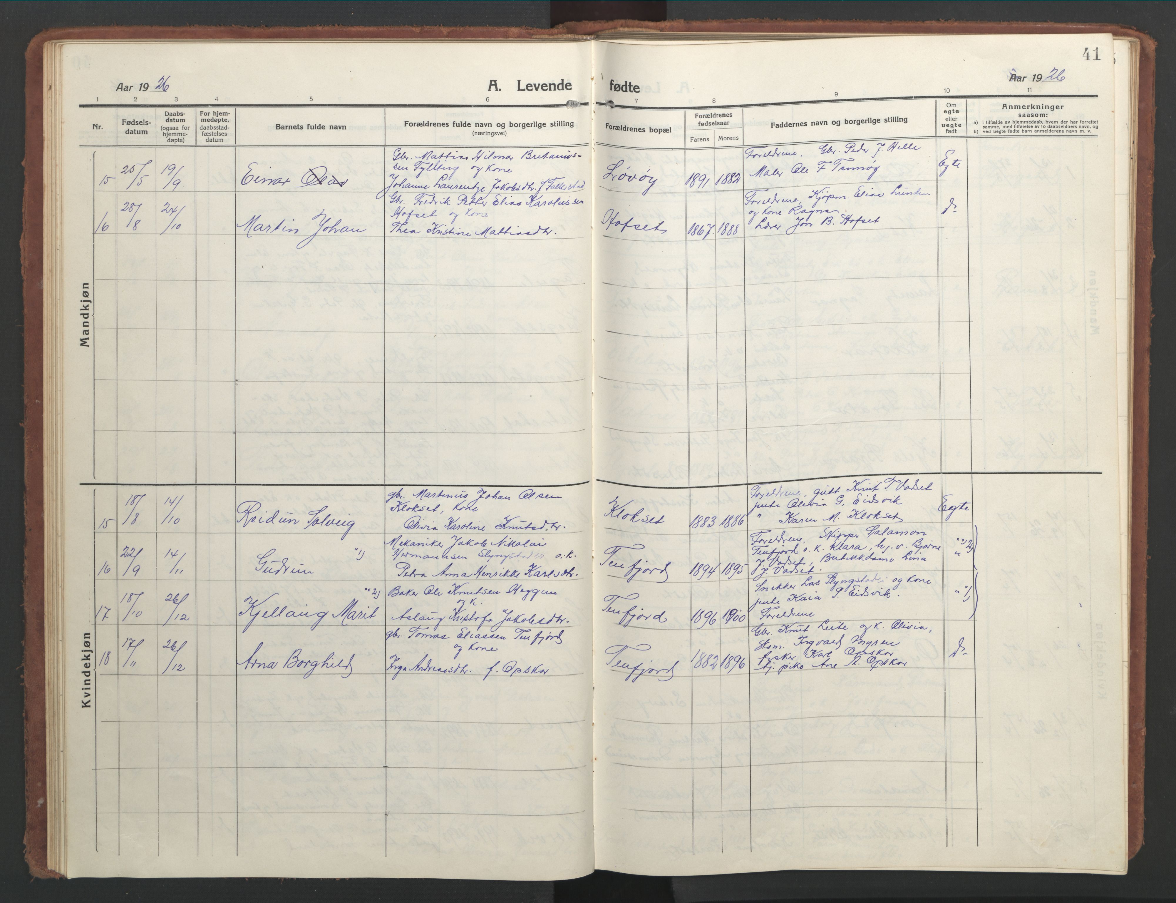 Ministerialprotokoller, klokkerbøker og fødselsregistre - Møre og Romsdal, AV/SAT-A-1454/525/L0378: Parish register (copy) no. 525C04, 1915-1947, p. 41