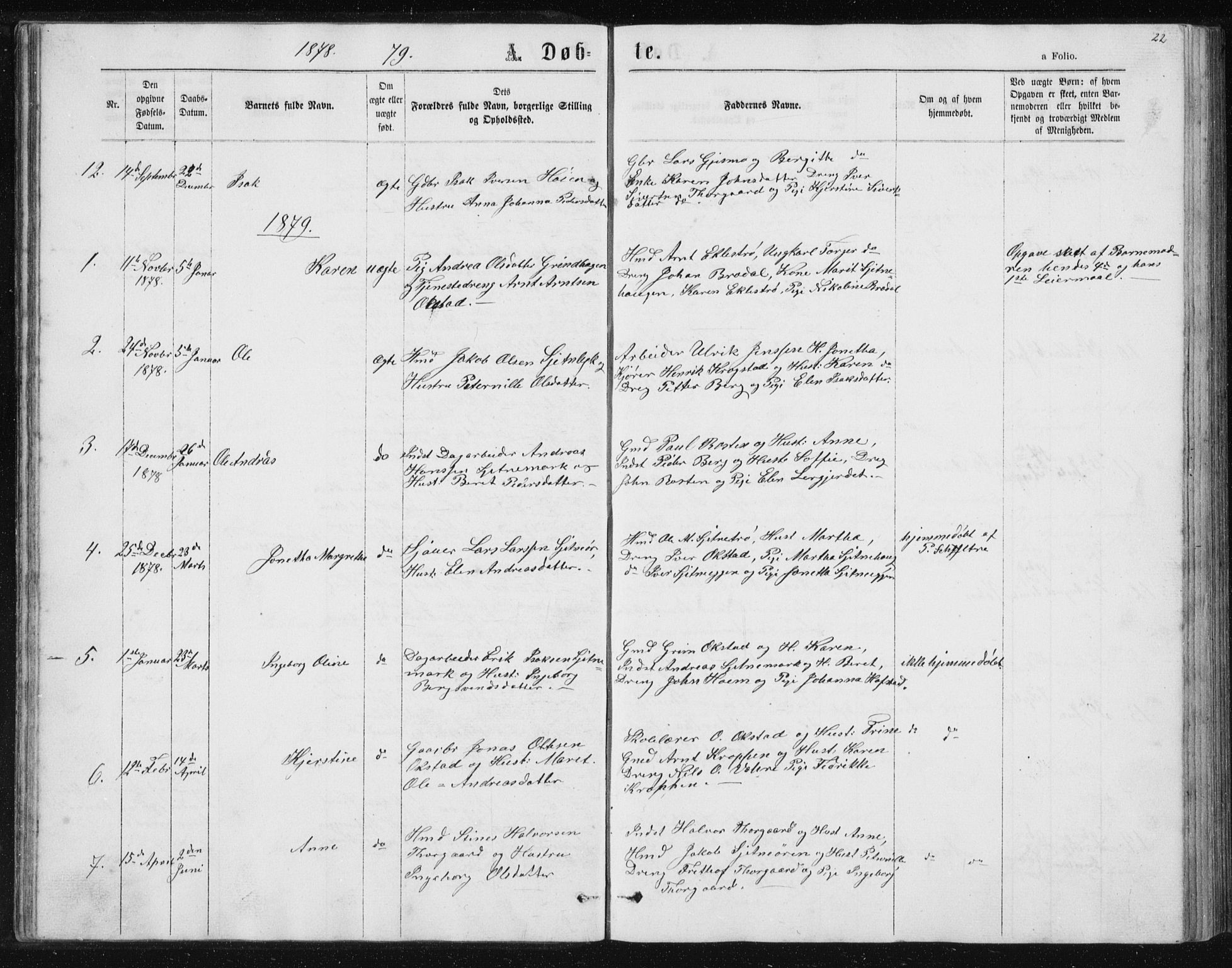 Ministerialprotokoller, klokkerbøker og fødselsregistre - Sør-Trøndelag, SAT/A-1456/621/L0459: Parish register (copy) no. 621C02, 1866-1895, p. 22
