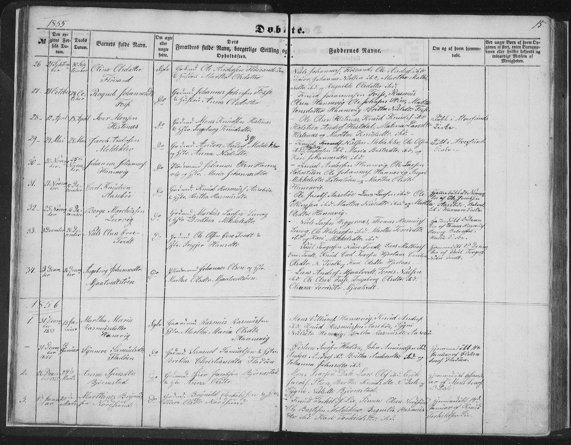 Alversund Sokneprestembete, SAB/A-73901/H/Ha/Hab: Parish register (copy) no. C 1, 1851-1866, p. 15