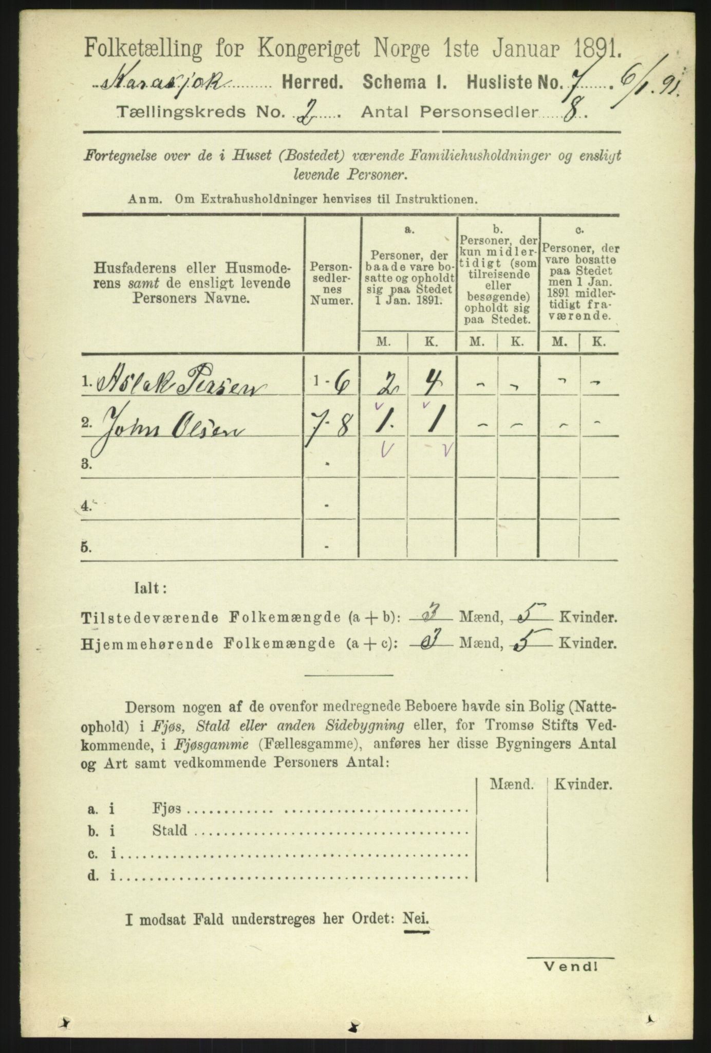 RA, 1891 census for 2021 Karasjok, 1891, p. 424