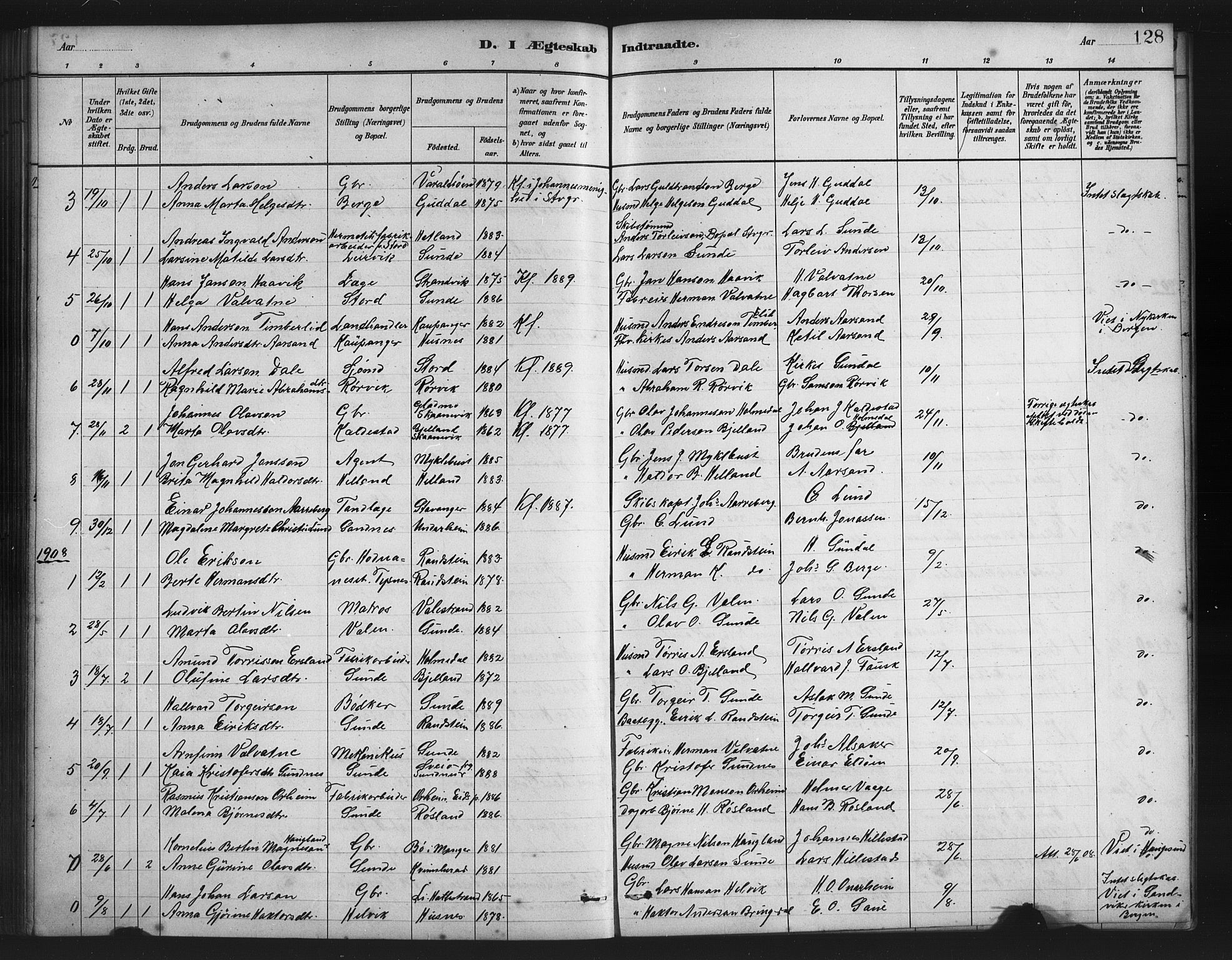 Husnes Sokneprestembete, AV/SAB-A-75901/H/Hab: Parish register (copy) no. A 2, 1881-1917, p. 128