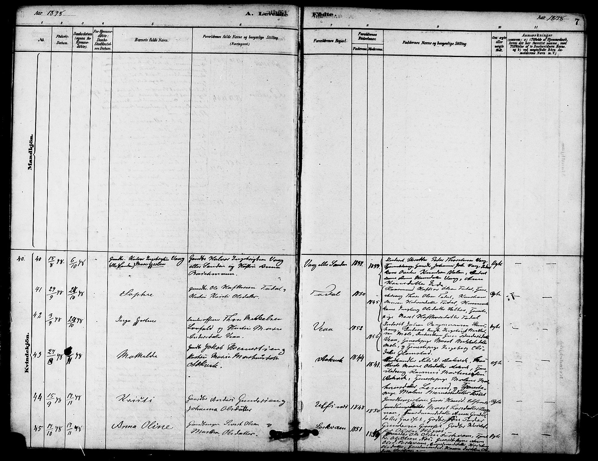 Ministerialprotokoller, klokkerbøker og fødselsregistre - Møre og Romsdal, AV/SAT-A-1454/578/L0906: Parish register (official) no. 578A05, 1878-1886, p. 7