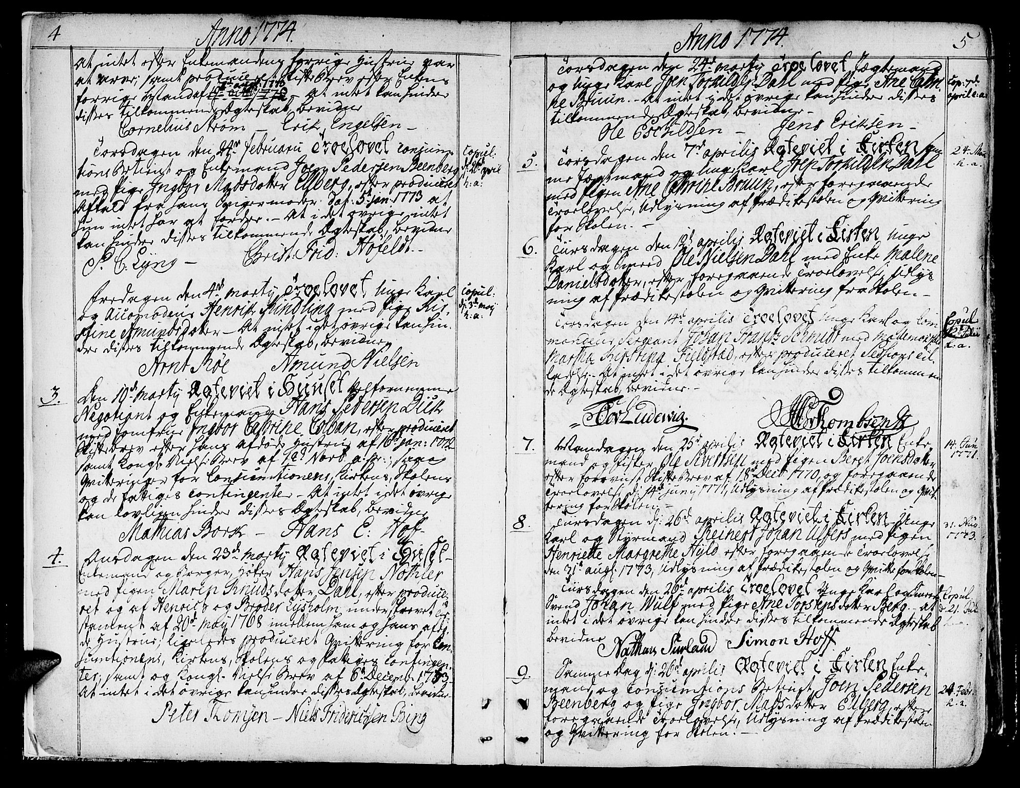 Ministerialprotokoller, klokkerbøker og fødselsregistre - Sør-Trøndelag, SAT/A-1456/602/L0105: Parish register (official) no. 602A03, 1774-1814, p. 4-5
