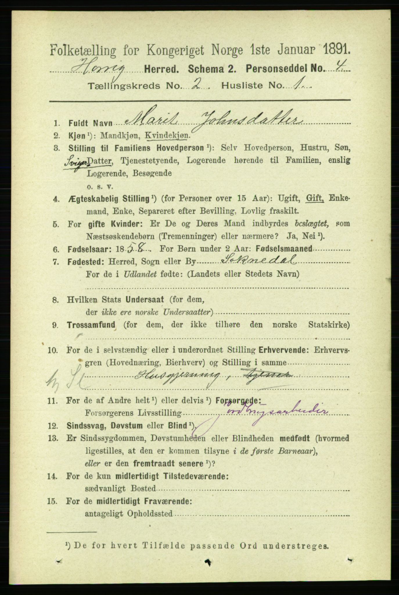 RA, 1891 census for 1650 Horg, 1891, p. 663