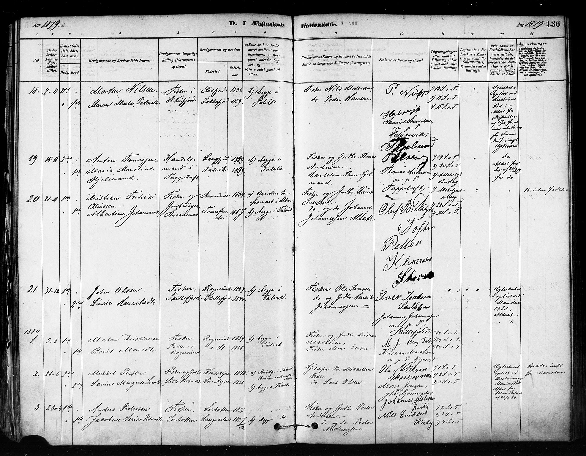 Talvik sokneprestkontor, SATØ/S-1337/H/Ha/L0012kirke: Parish register (official) no. 12, 1878-1886, p. 136
