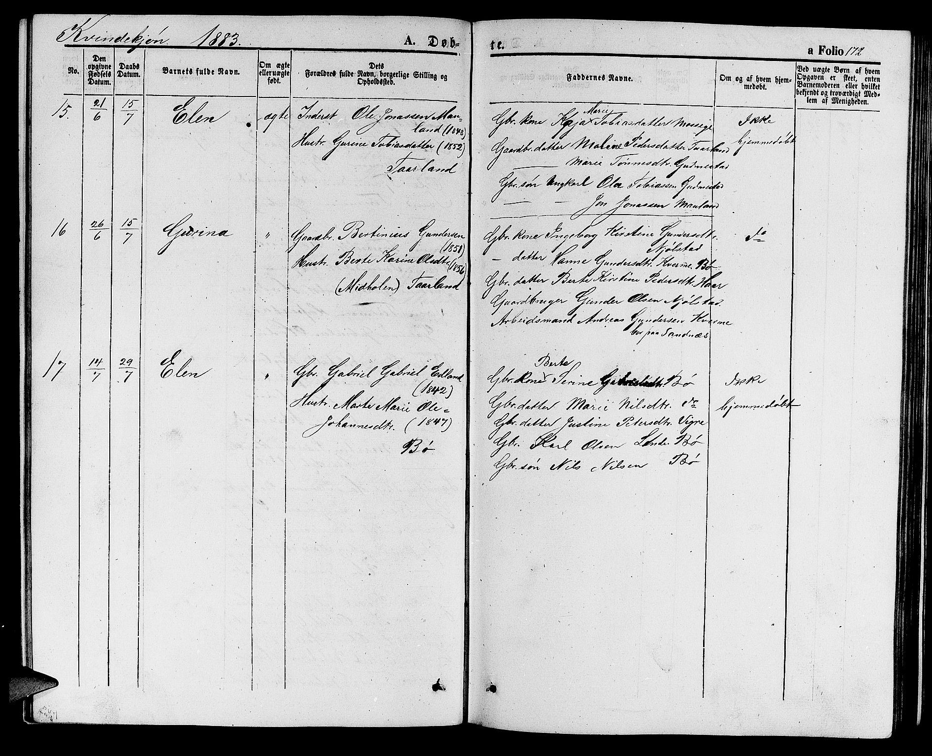 Hå sokneprestkontor, AV/SAST-A-101801/001/30BB/L0001: Parish register (copy) no. B 1, 1854-1883, p. 172