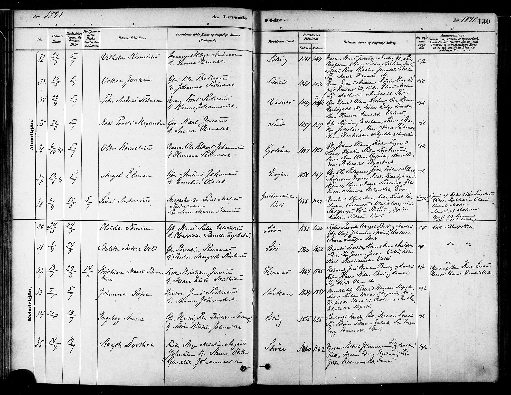 Ministerialprotokoller, klokkerbøker og fødselsregistre - Nordland, SAT/A-1459/802/L0054: Parish register (official) no. 802A01, 1879-1893, p. 130