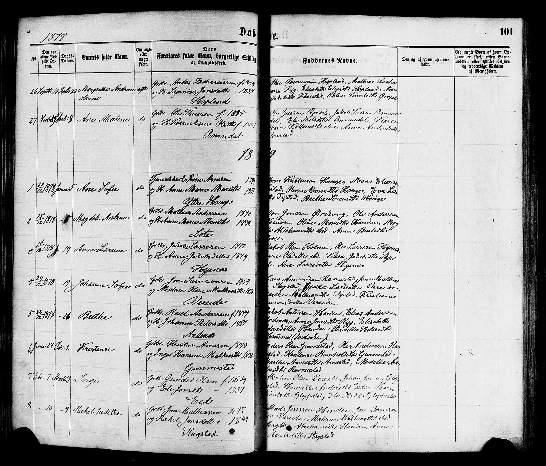 Gloppen sokneprestembete, SAB/A-80101/H/Haa/Haaa/L0010: Parish register (official) no. A 10, 1871-1884, p. 101