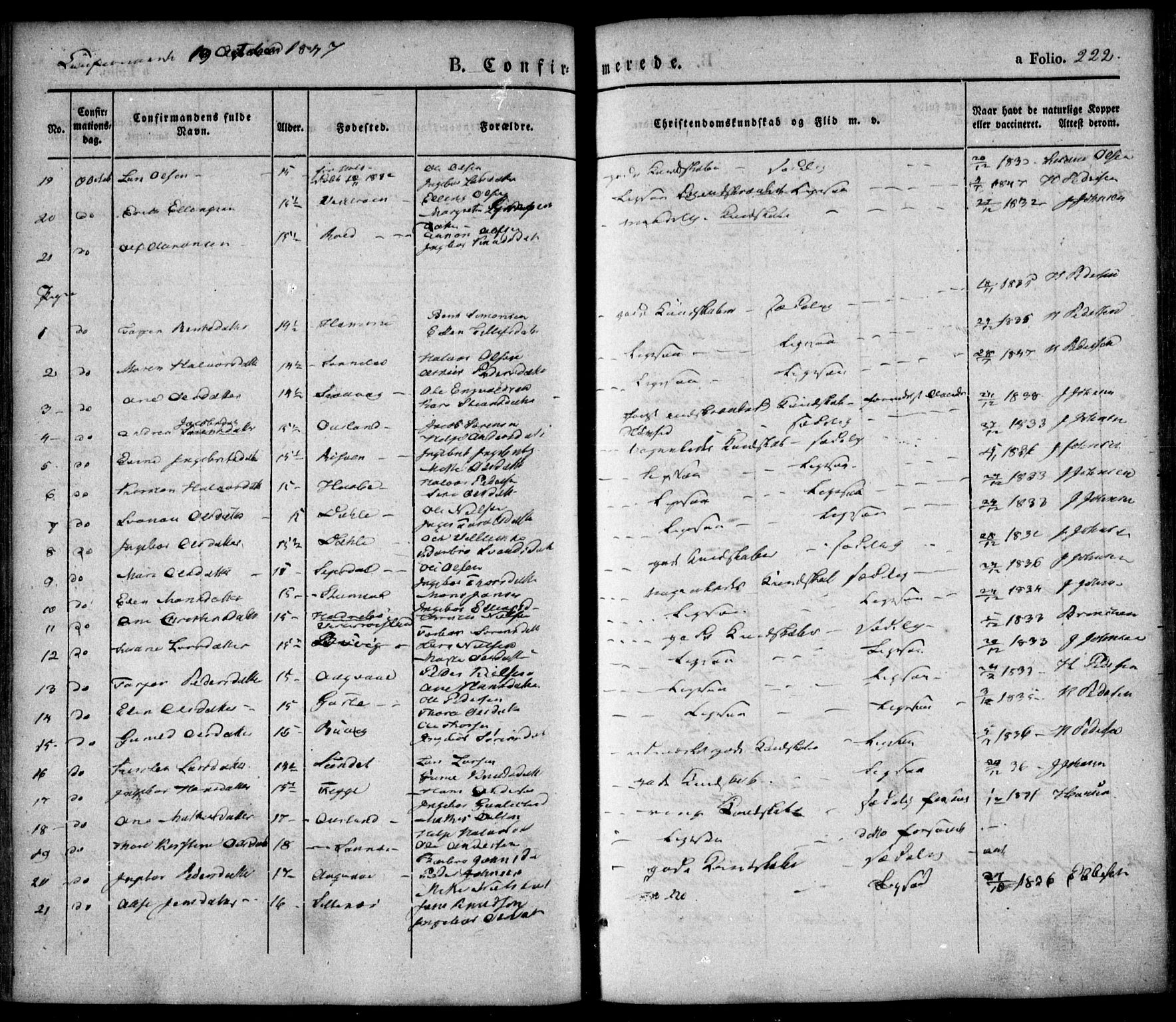 Søndeled sokneprestkontor, SAK/1111-0038/F/Fa/L0002: Parish register (official) no. A 2, 1839-1860, p. 222