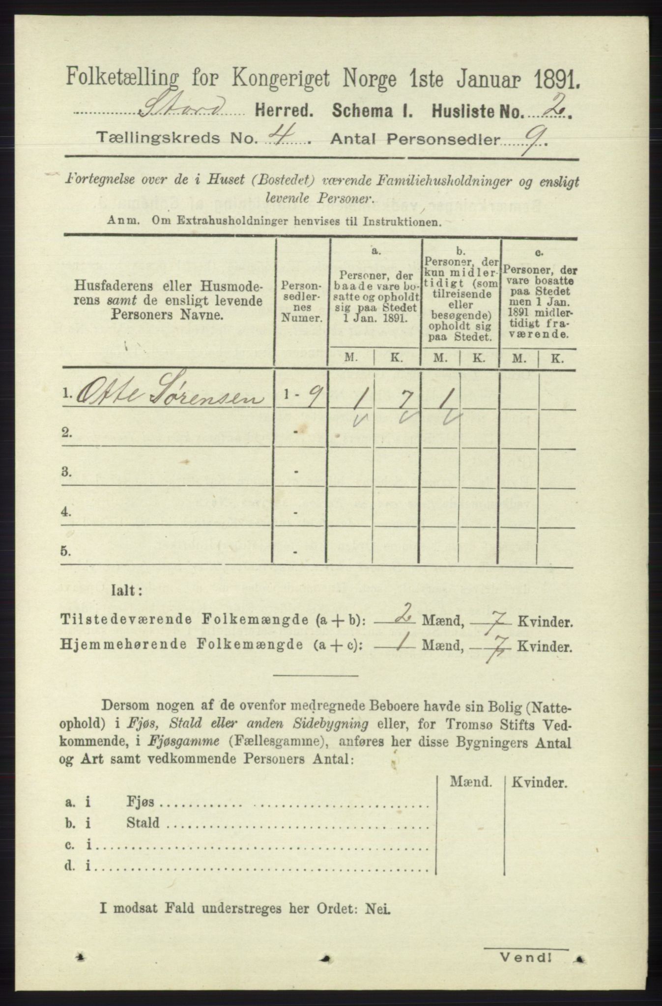 RA, 1891 census for 1221 Stord, 1891, p. 959