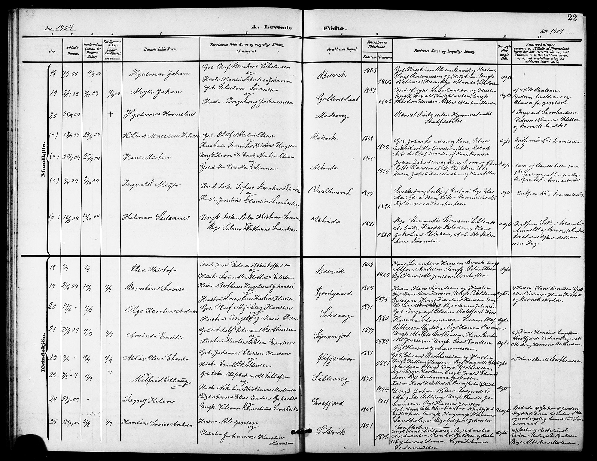 Lenvik sokneprestembete, SATØ/S-1310/H/Ha/Hab/L0022klokker: Parish register (copy) no. 22, 1901-1918, p. 22