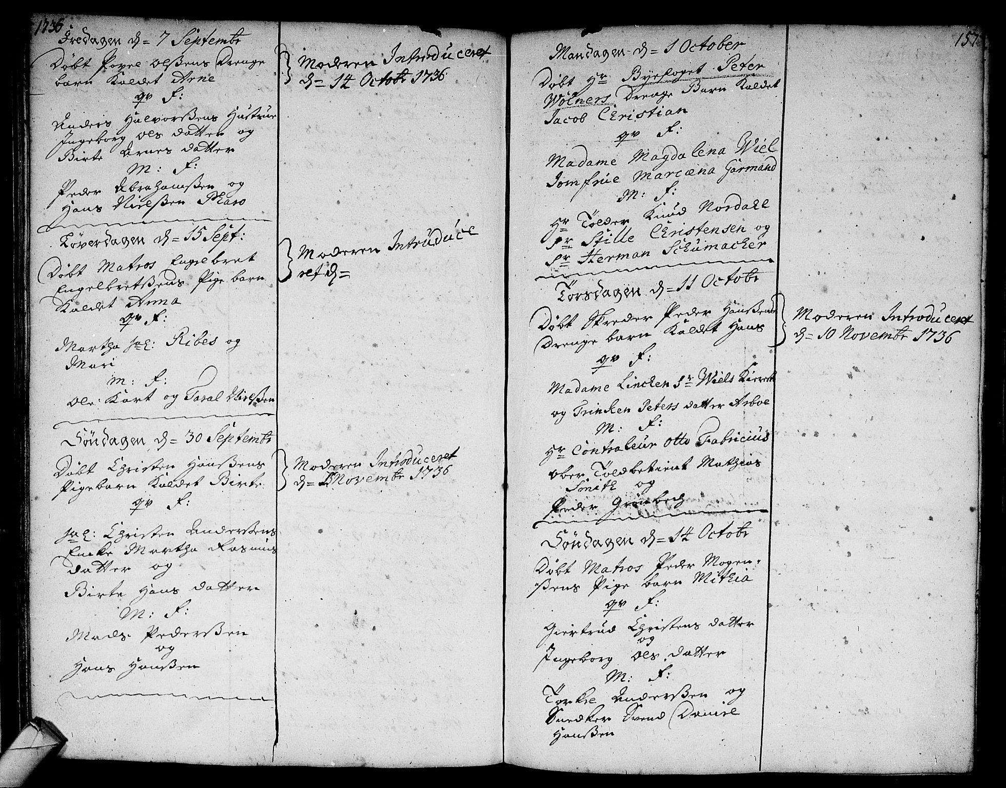 Strømsø kirkebøker, AV/SAKO-A-246/F/Fa/L0005: Parish register (official) no. I 5, 1734-1739, p. 157