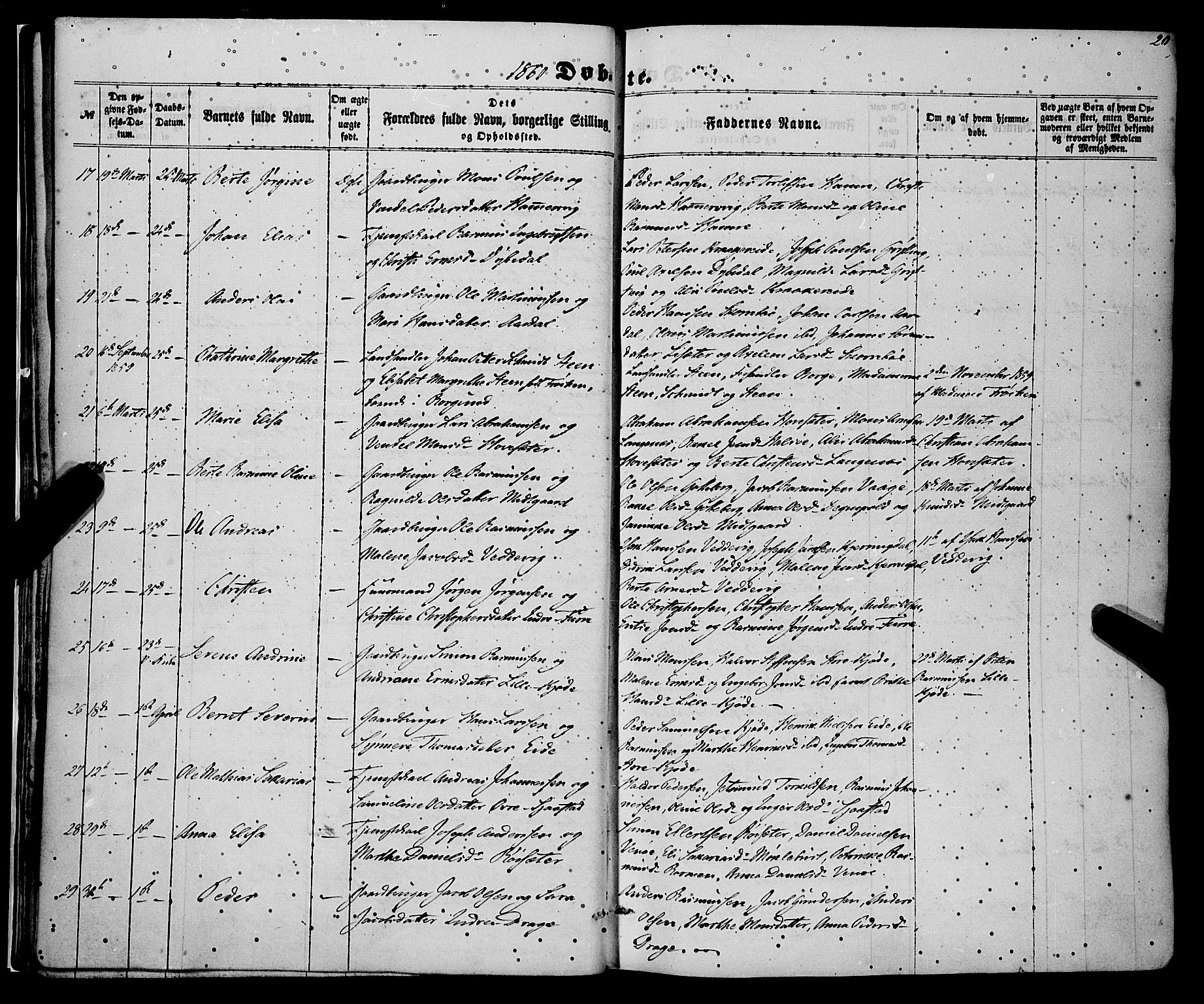Selje sokneprestembete, SAB/A-99938/H/Ha/Haa/Haaa: Parish register (official) no. A 11, 1858-1870, p. 20