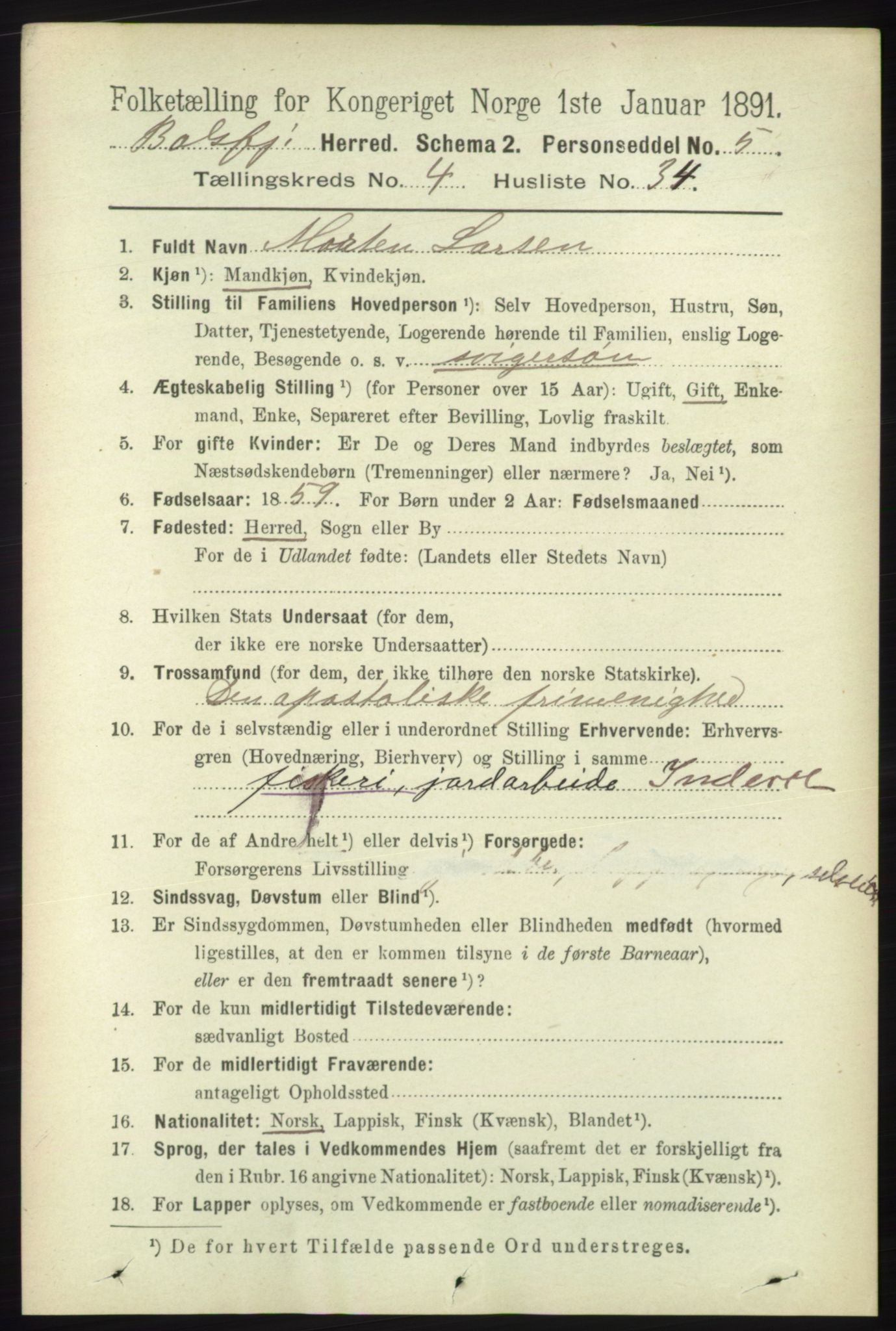 RA, 1891 census for 1933 Balsfjord, 1891, p. 1363