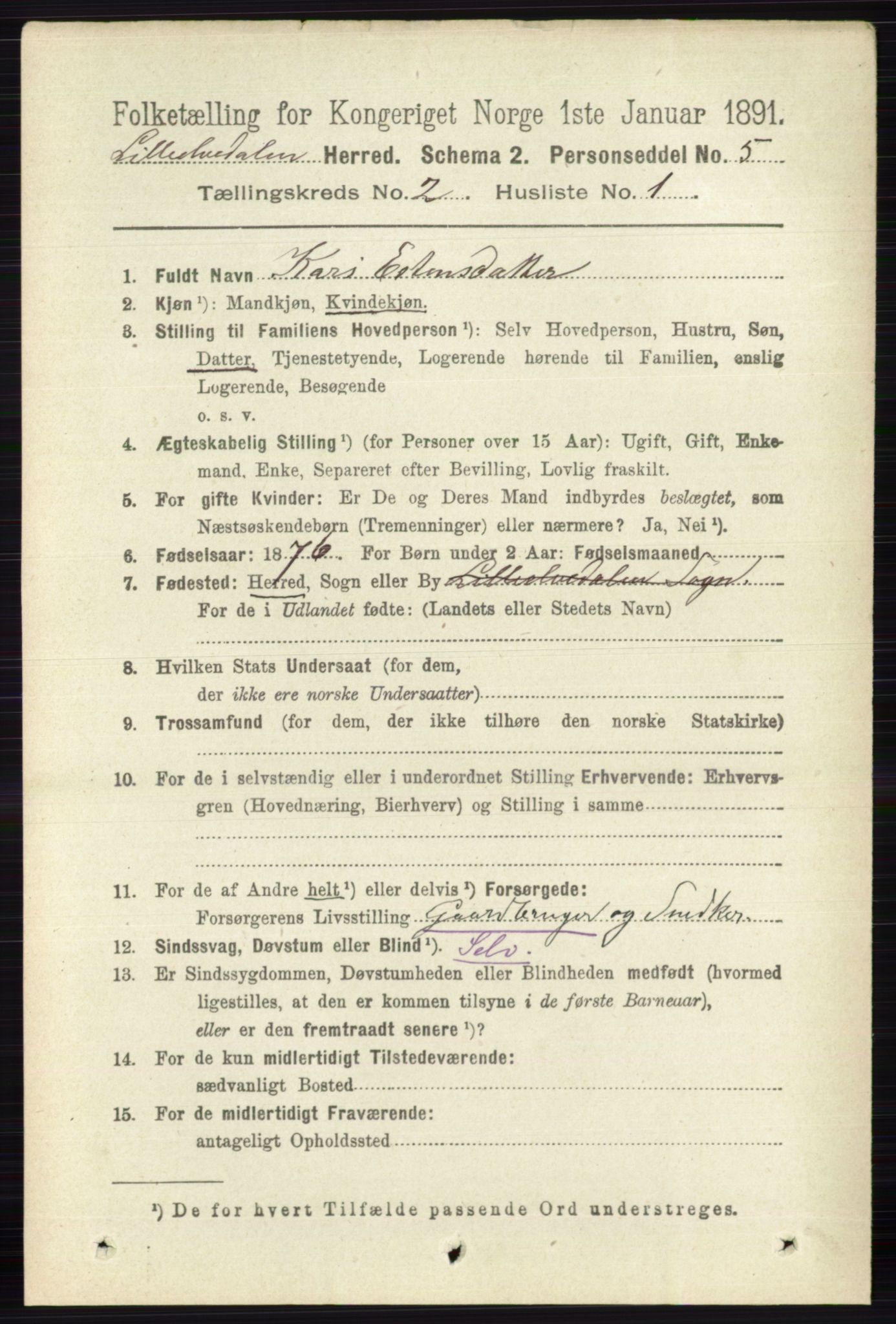 RA, 1891 census for 0438 Lille Elvedalen, 1891, p. 554