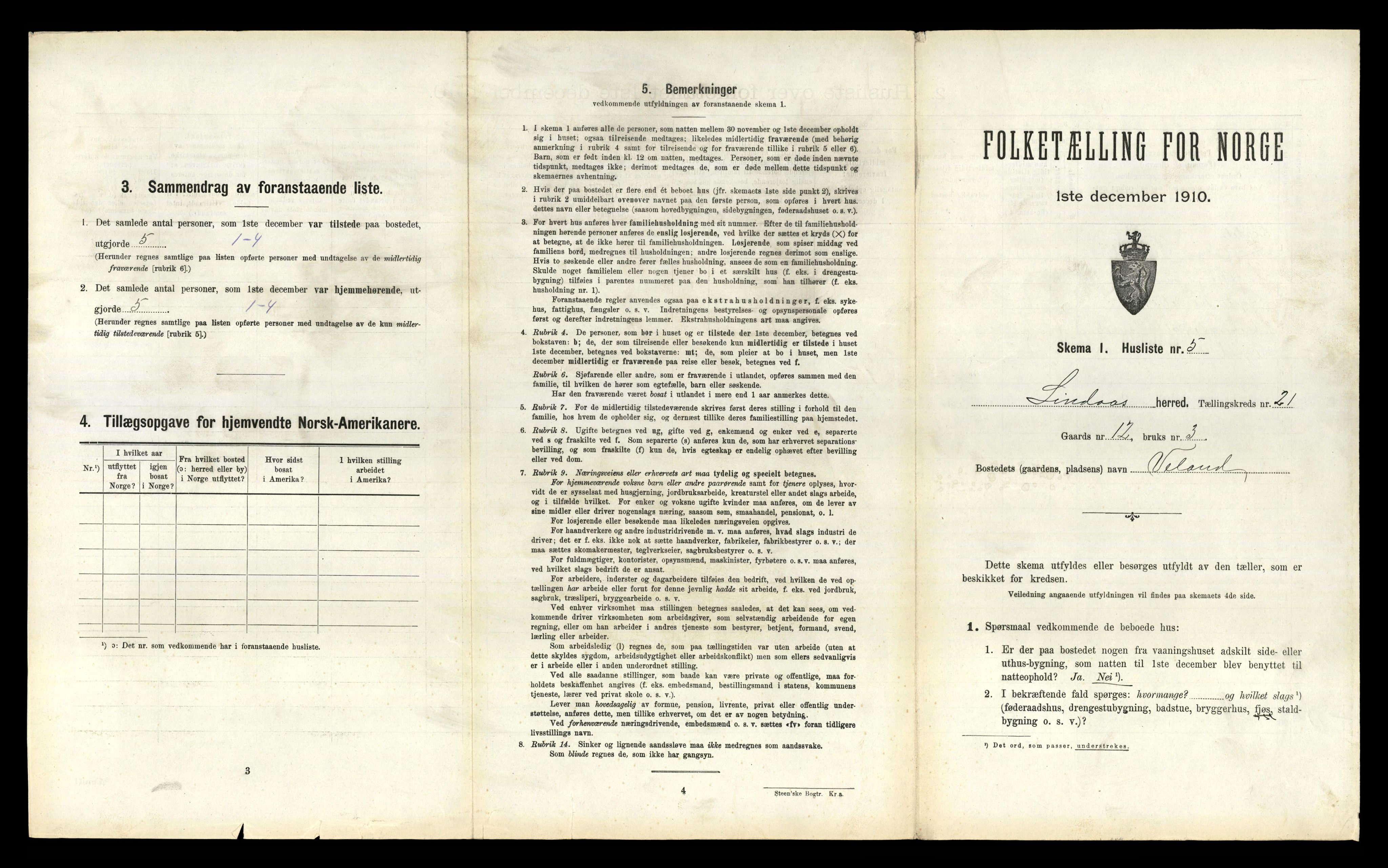 RA, 1910 census for Lindås, 1910, p. 1320