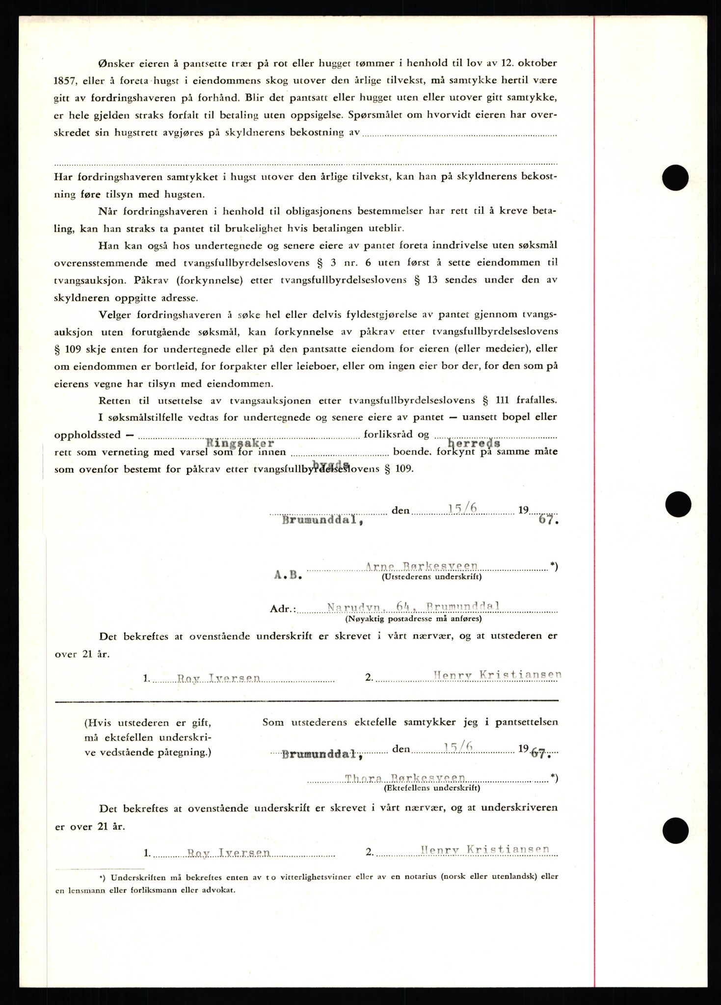 Nord-Hedmark sorenskriveri, SAH/TING-012/H/Hb/Hbf/L0071: Mortgage book no. B71, 1967-1967, Diary no: : 2808/1967