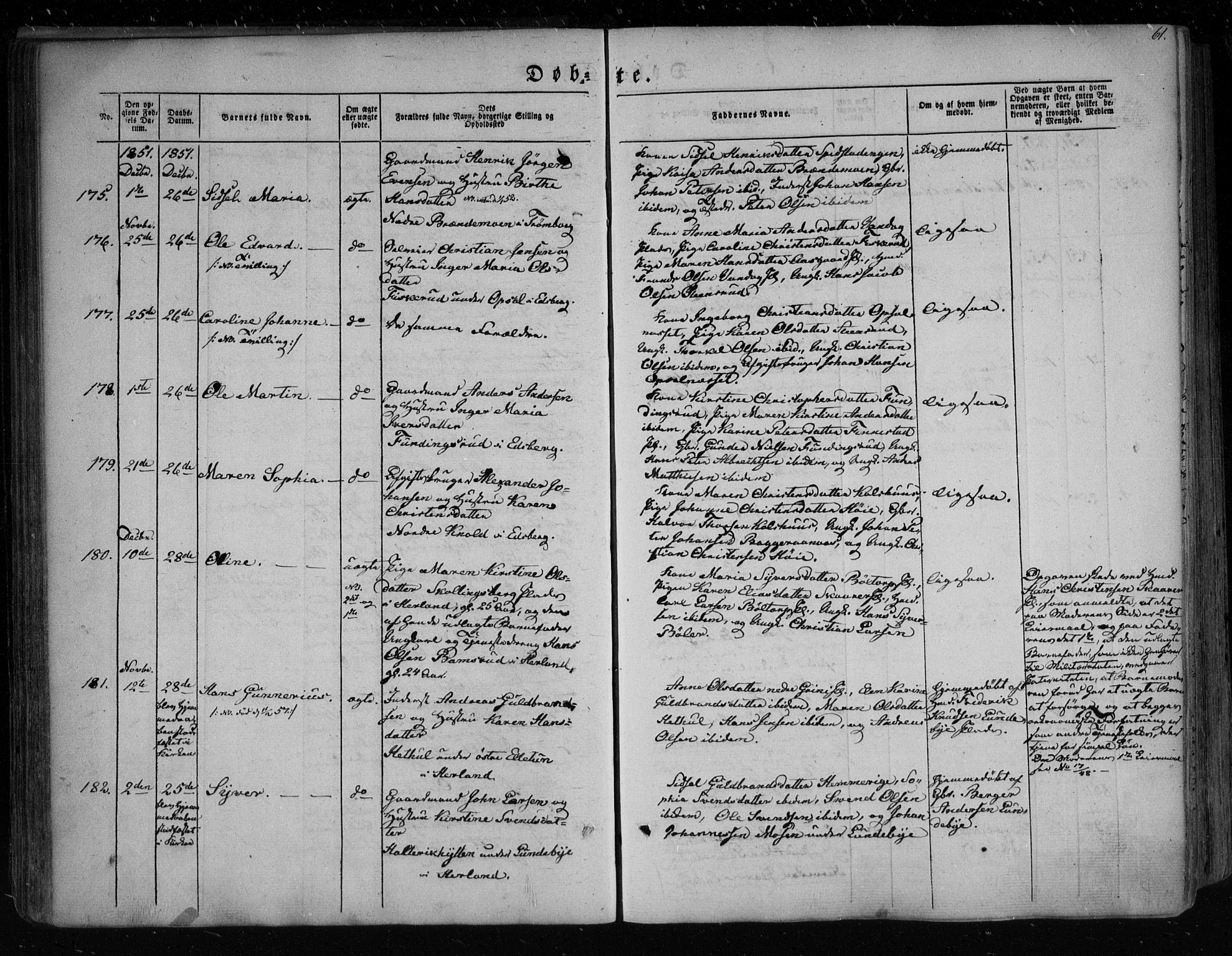 Eidsberg prestekontor Kirkebøker, SAO/A-10905/F/Fa/L0009: Parish register (official) no. I 9, 1849-1856, p. 61