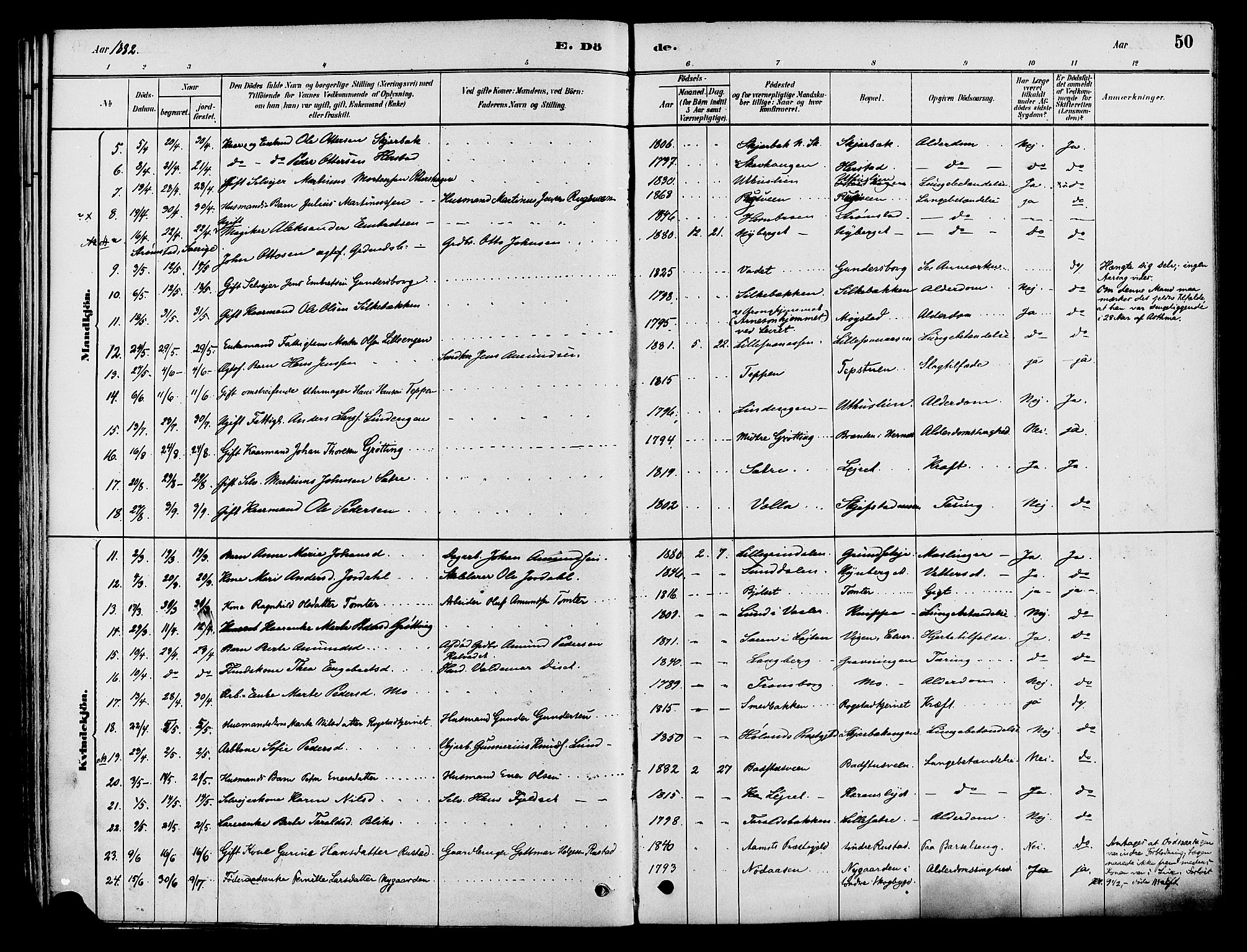 Elverum prestekontor, AV/SAH-PREST-044/H/Ha/Haa/L0012: Parish register (official) no. 12, 1880-1893, p. 50