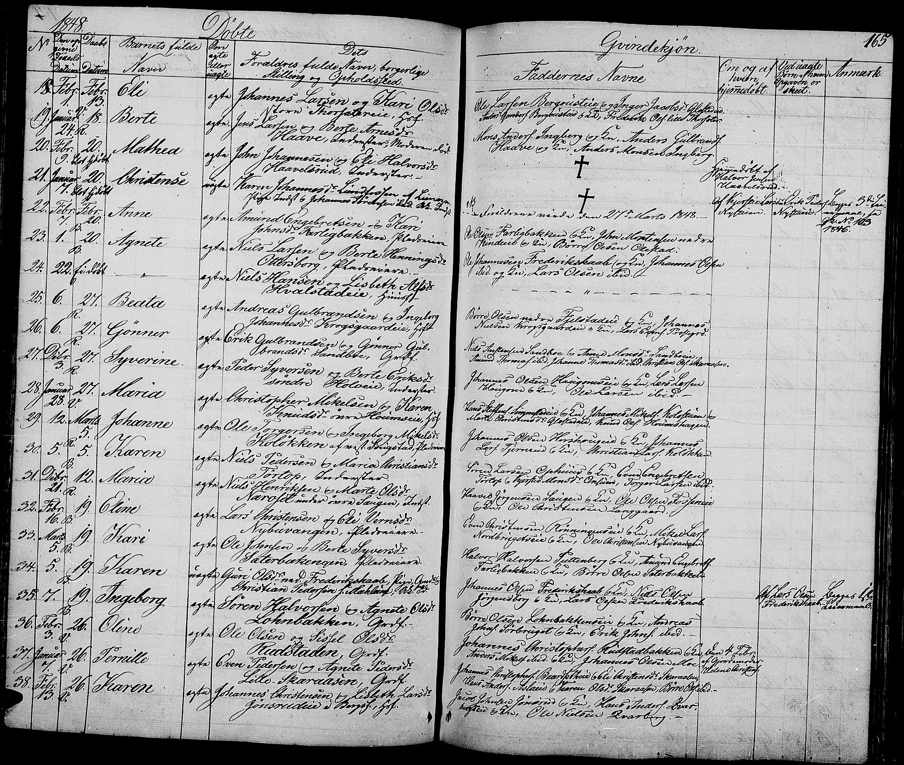 Ringsaker prestekontor, AV/SAH-PREST-014/L/La/L0005: Parish register (copy) no. 5, 1839-1850, p. 165