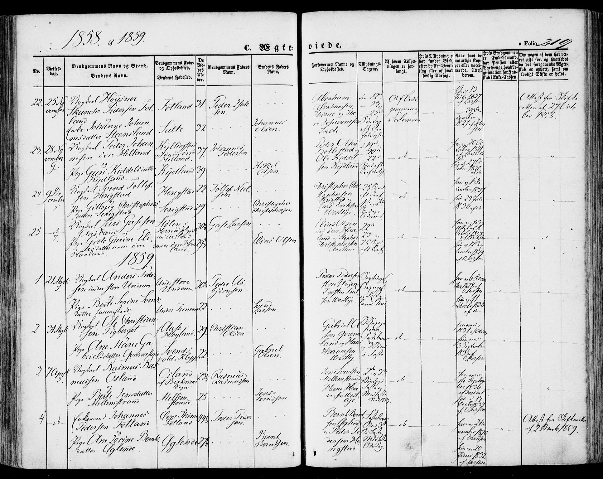 Lye sokneprestkontor, AV/SAST-A-101794/001/30BA/L0007: Parish register (official) no. A 6, 1856-1871, p. 219