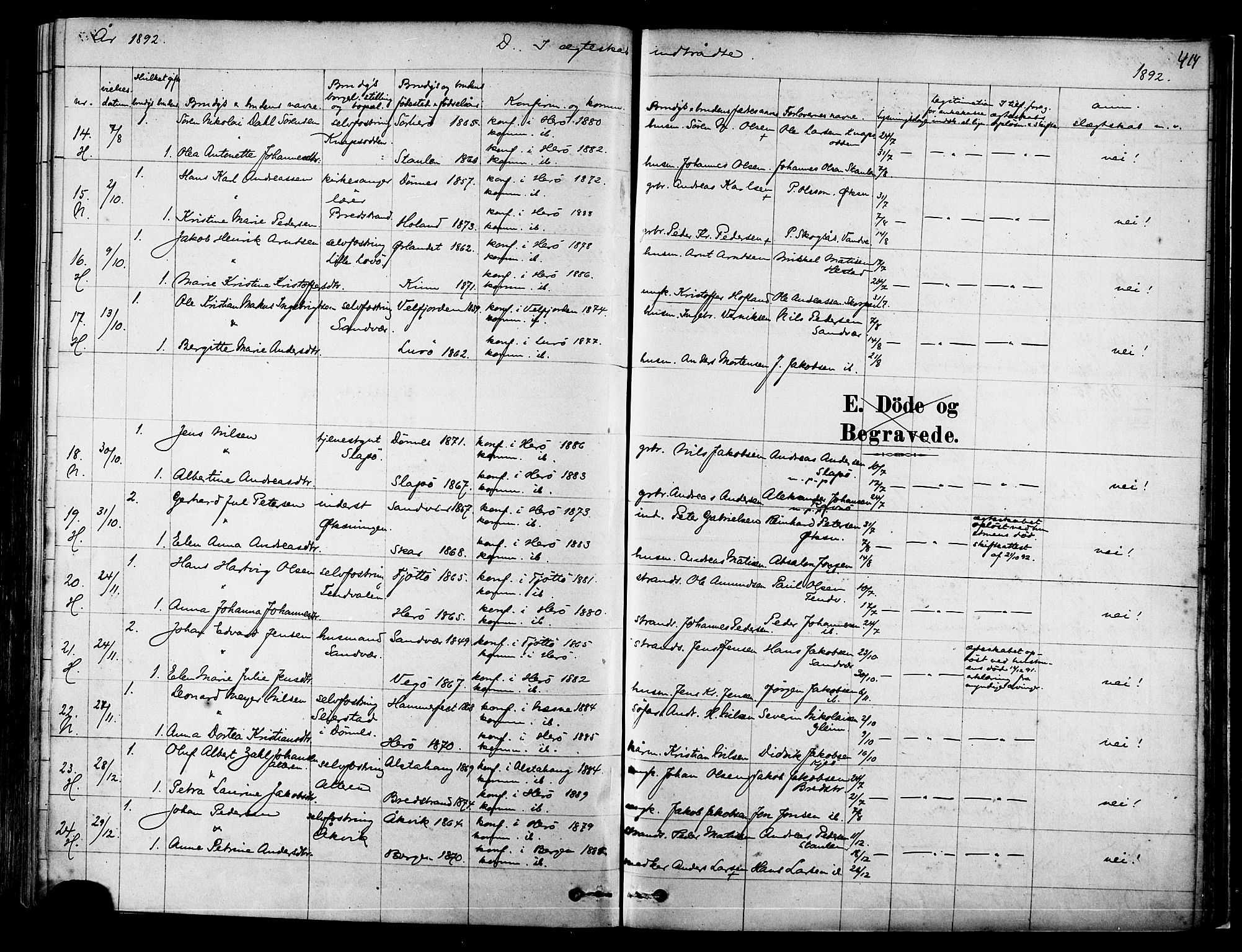 Ministerialprotokoller, klokkerbøker og fødselsregistre - Nordland, SAT/A-1459/834/L0507: Parish register (official) no. 834A05, 1878-1892, p. 414